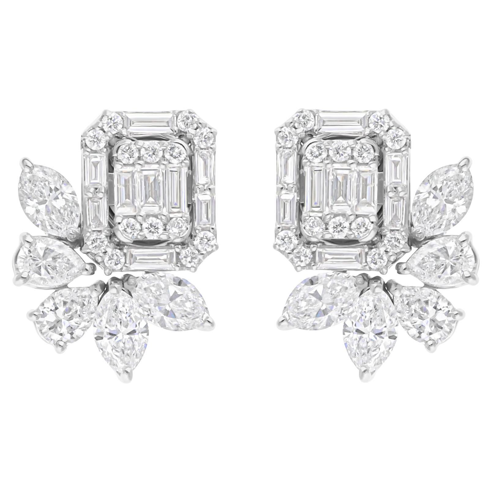 Natural 2.15 Carat SI/H Baguette Diamond Earrings 18 Karat White Gold Jewelry