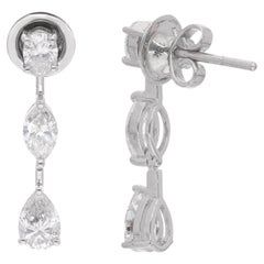 Natural 2.16 Carat Mixed Cut Diamond Dangle Drop Earrings 14 Karat White Gold