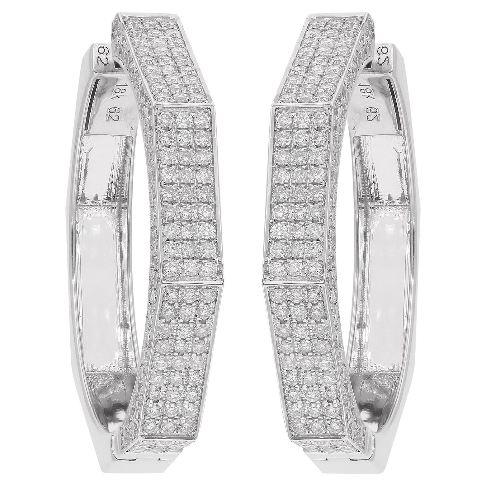 Natürliche 2,17 Karat Pave Diamant-Creolen-Ohrringe aus 18 Karat Weißgold feiner Schmuck