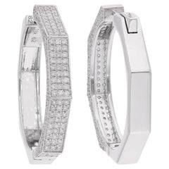 Natural 2.17 Carat Pave Diamond Hoop Earrings 18 Karat White Gold Fine Jewelry