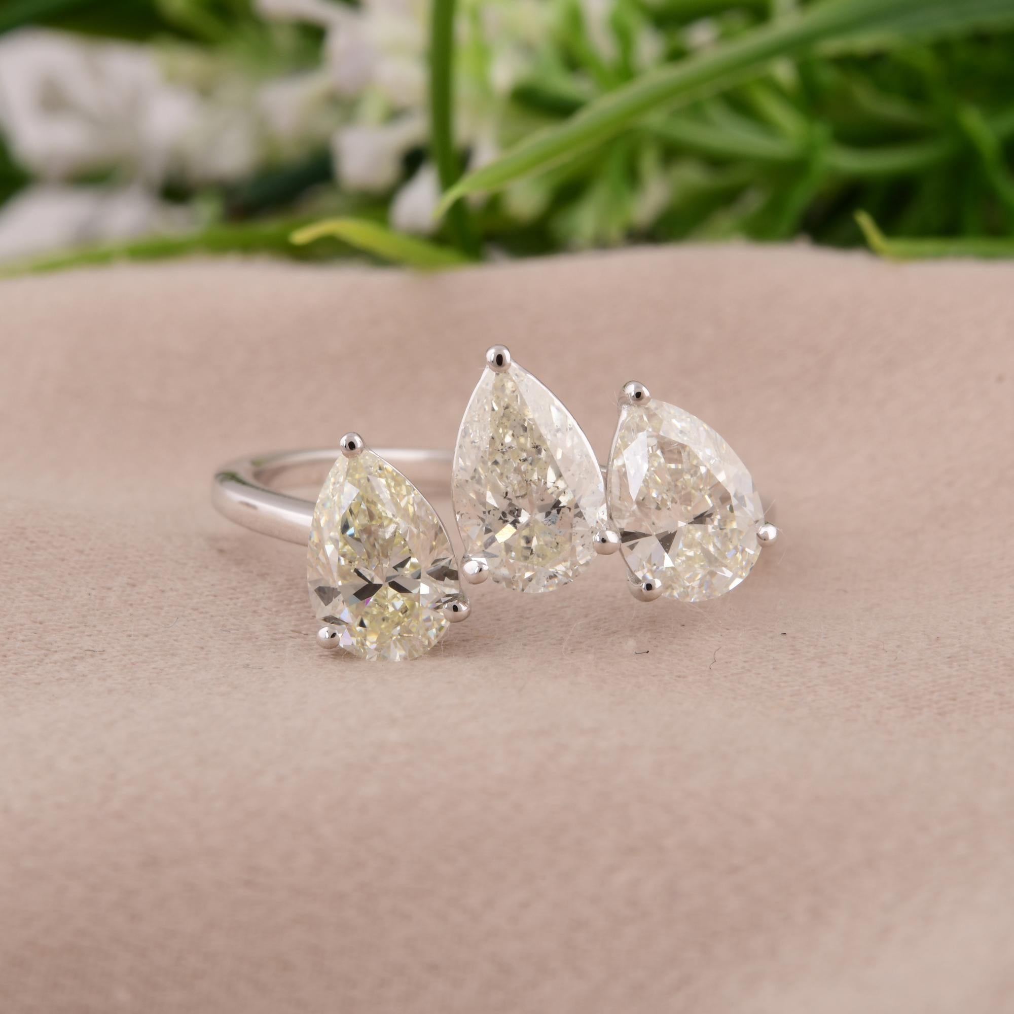 Modern Natural 2.17 Carat SI/H Three Pear Brilliant Cut Diamond Ring 18k White Gold For Sale
