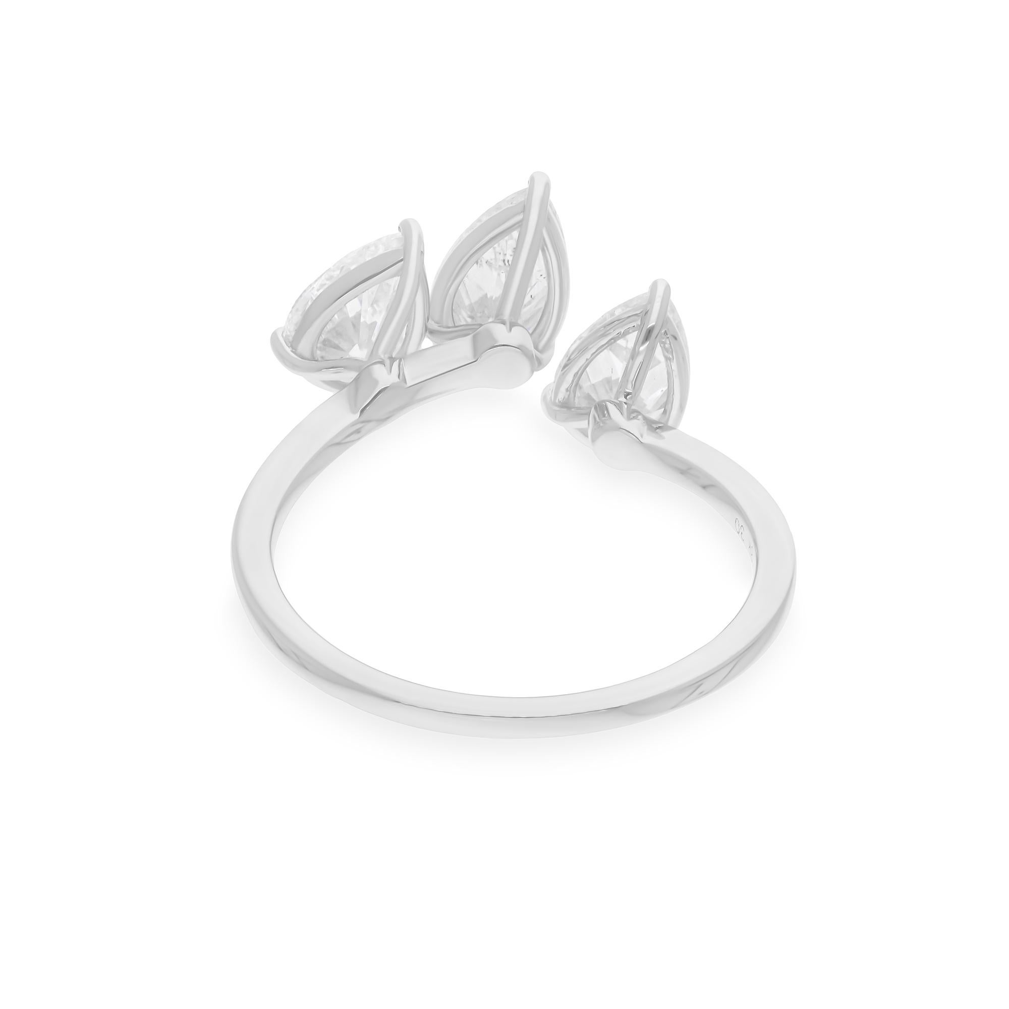Natural 2.17 Carat SI/H Three Pear Brilliant Cut Diamond Ring 18k White Gold In New Condition For Sale In Diera, Dubai