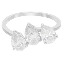 Natural 2.17 Carat SI/H Three Pear Brilliant Cut Diamond Ring 18k White Gold