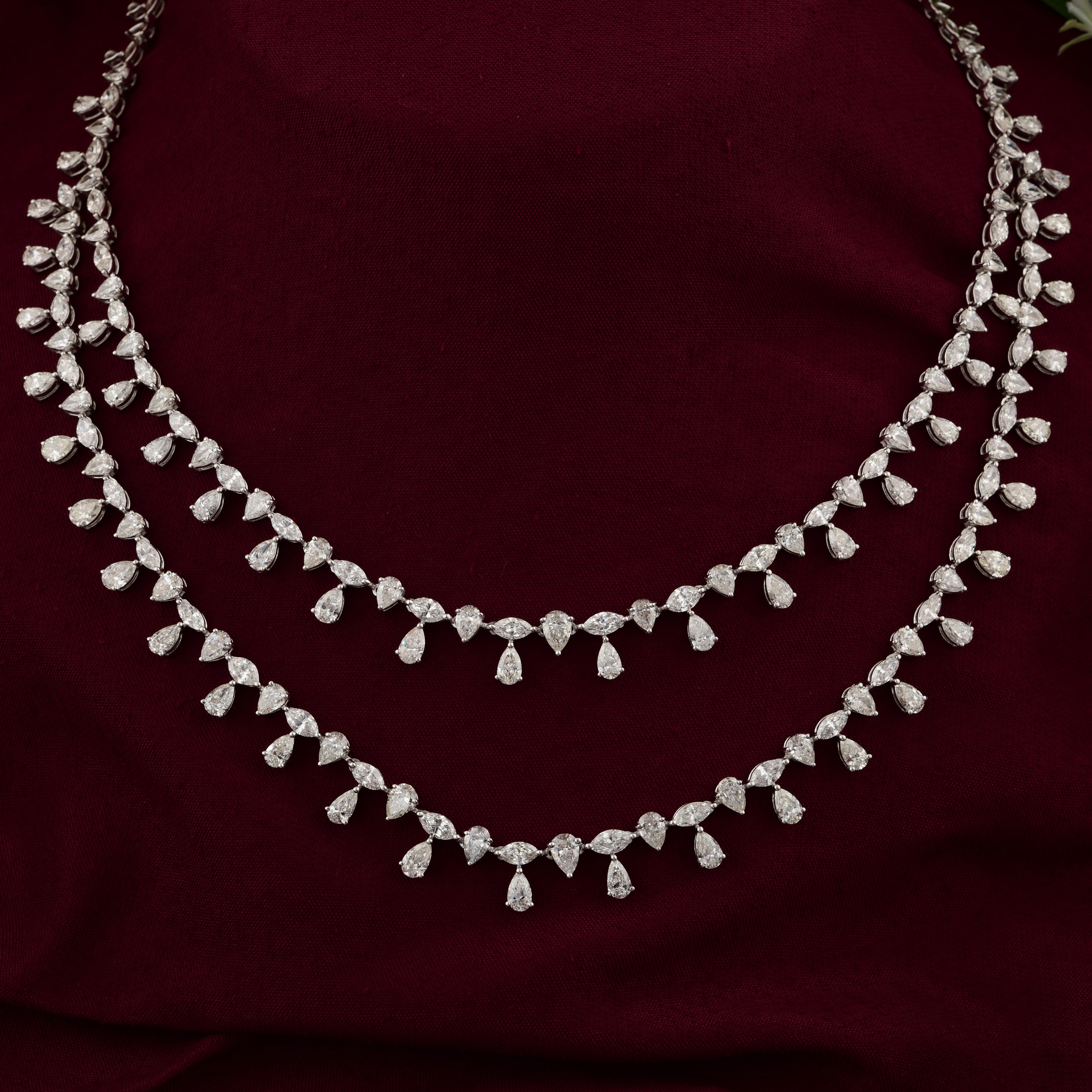 Modern Natural 21.85 Carat Pear Marquise Diamond Necklace 18 Karat White Gold Jewelry For Sale
