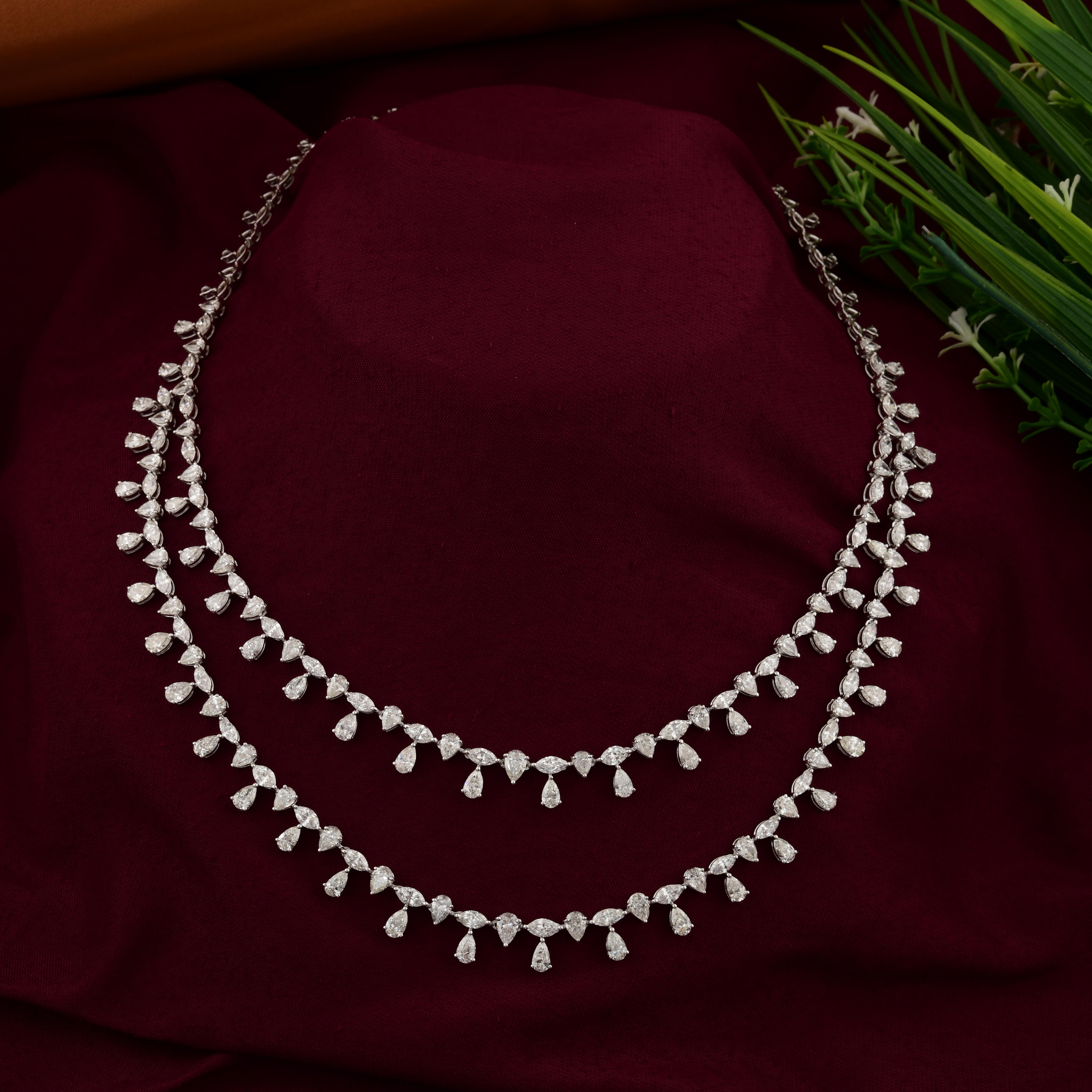 Pear Cut Natural 21.85 Carat Pear Marquise Diamond Necklace 18 Karat White Gold Jewelry For Sale