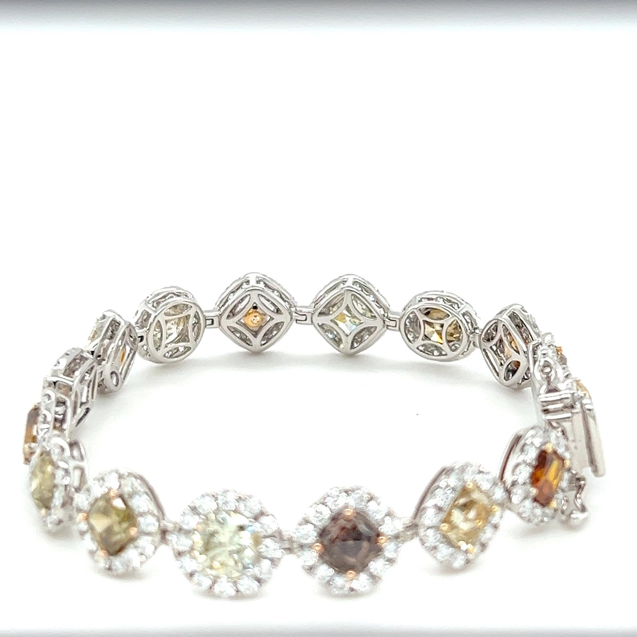 Natural 21.98 carat Multi color Diamond  Bracelet  For Sale 13