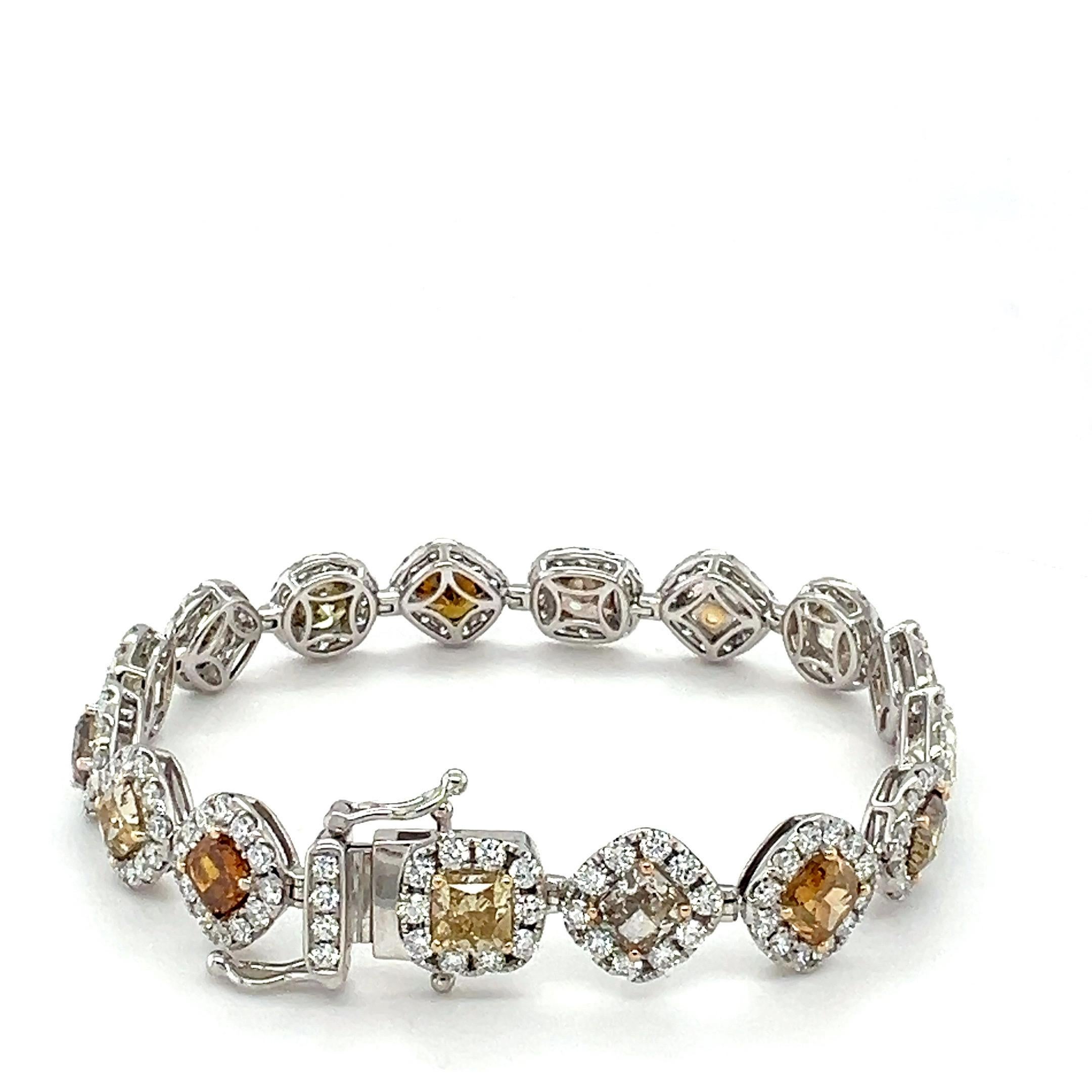 Natural 21.98 carat Multi color Diamond  Bracelet  For Sale 14