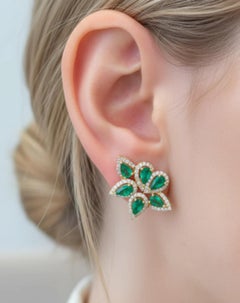 14K Yellow Gold Zambian Emerald & Diamond Stud Earrings, 2.19ct