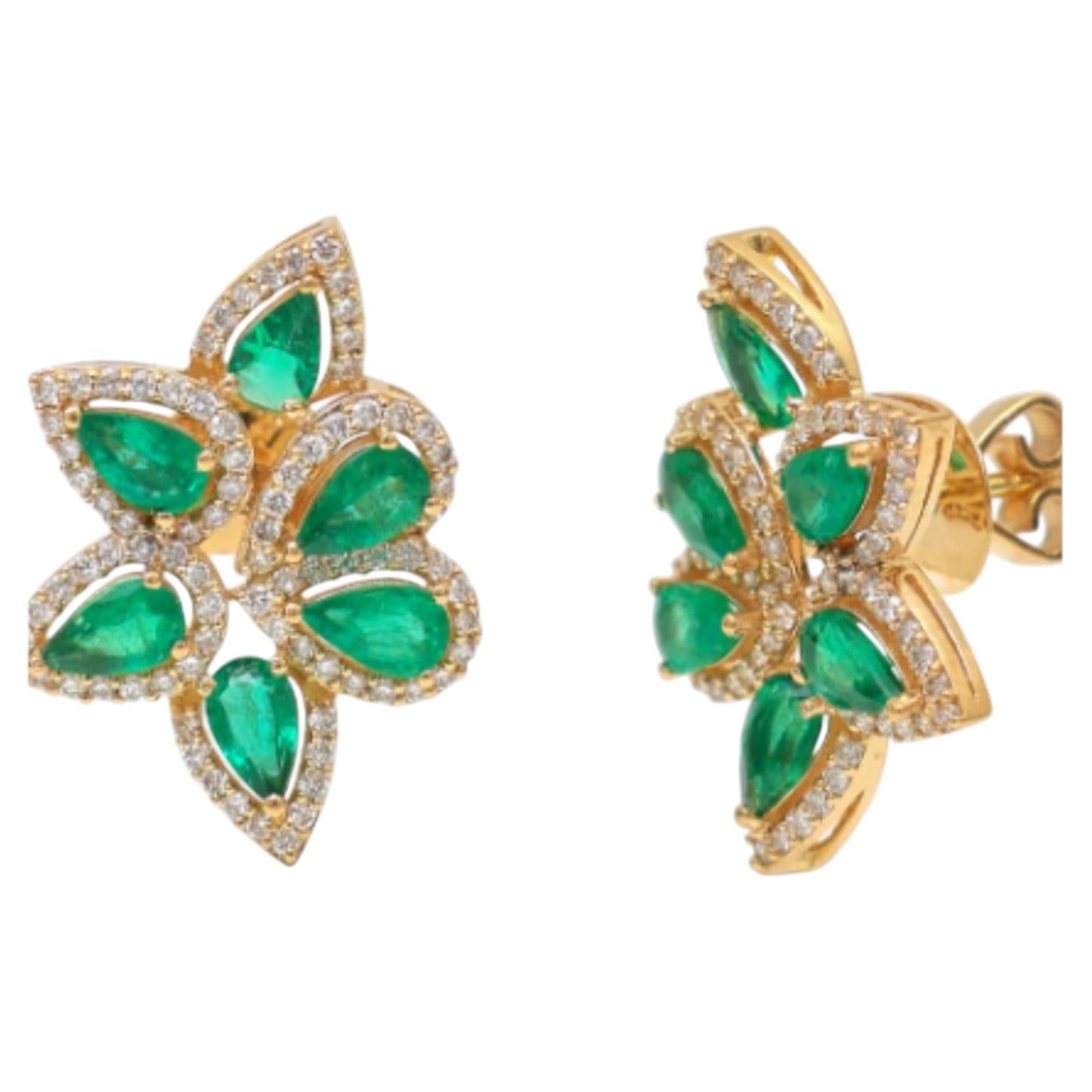 14K Yellow Gold Zambian Emerald & Diamond Stud Earrings, 2.19ct