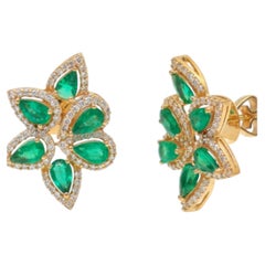 Natural 2.19cts Emerald & 0.73cts Diamond Earring in 14k Gold