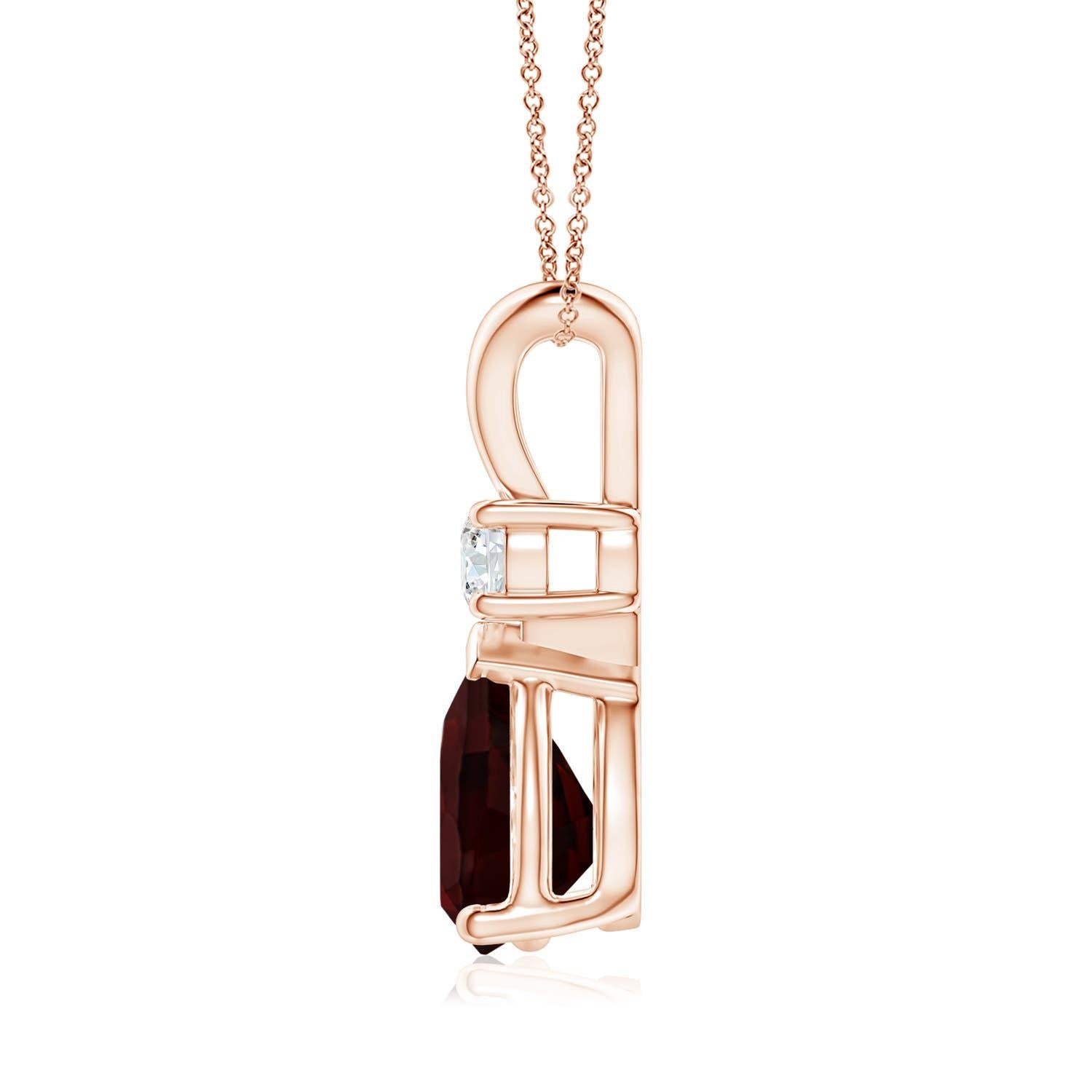 Pear Cut Natural 2.1ct Garnet Teardrop Pendant with Diamond in 14K Rose Gold For Sale