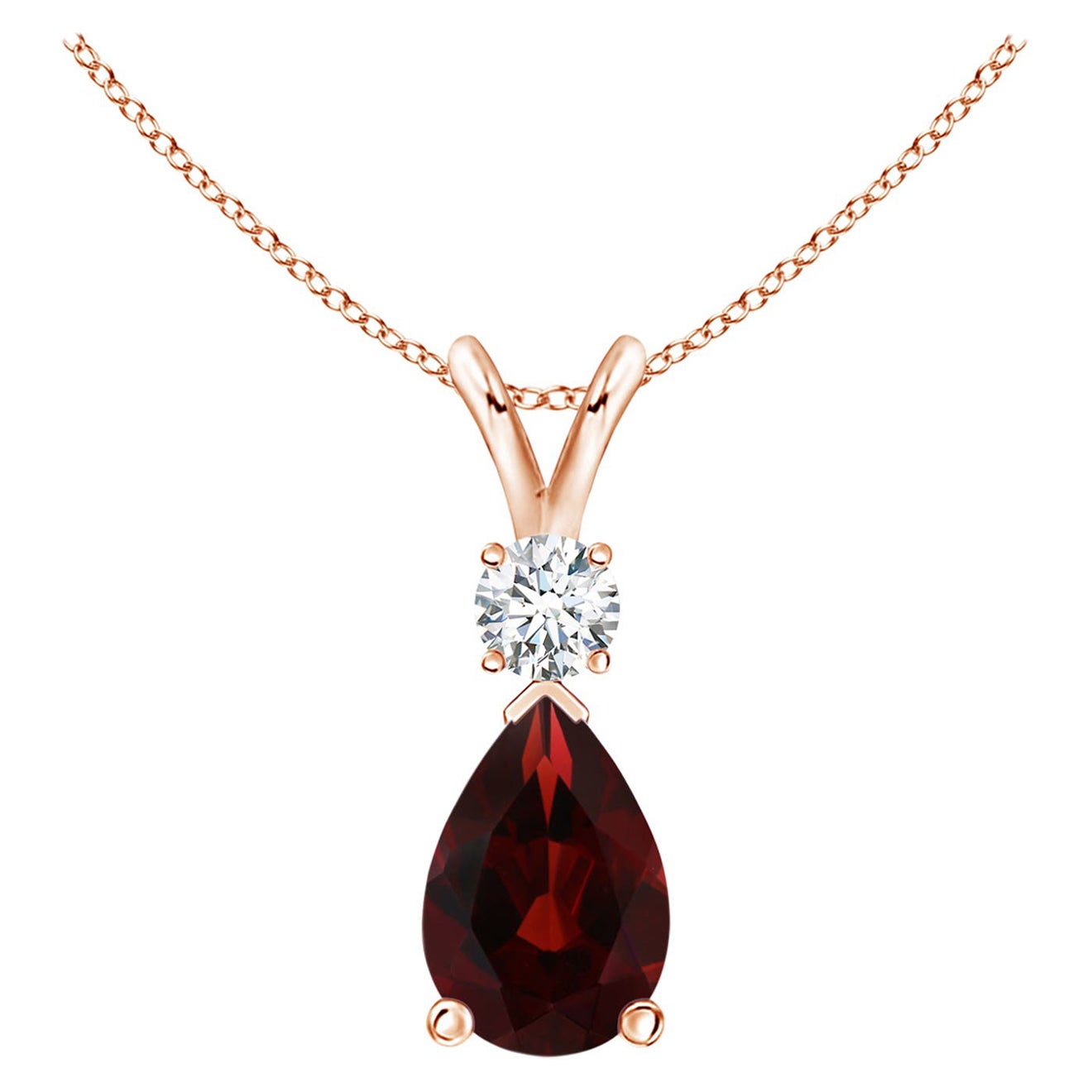 Ciondolo a goccia con granato naturale da 2,1 carati e diamante in oro rosa 14K