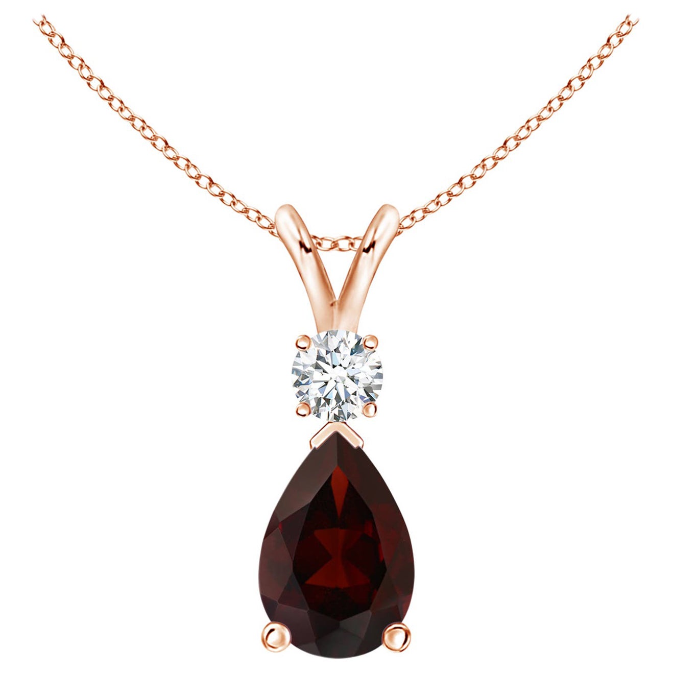 Ciondolo a goccia con granato naturale da 2,1 carati e diamante in oro rosa 14K