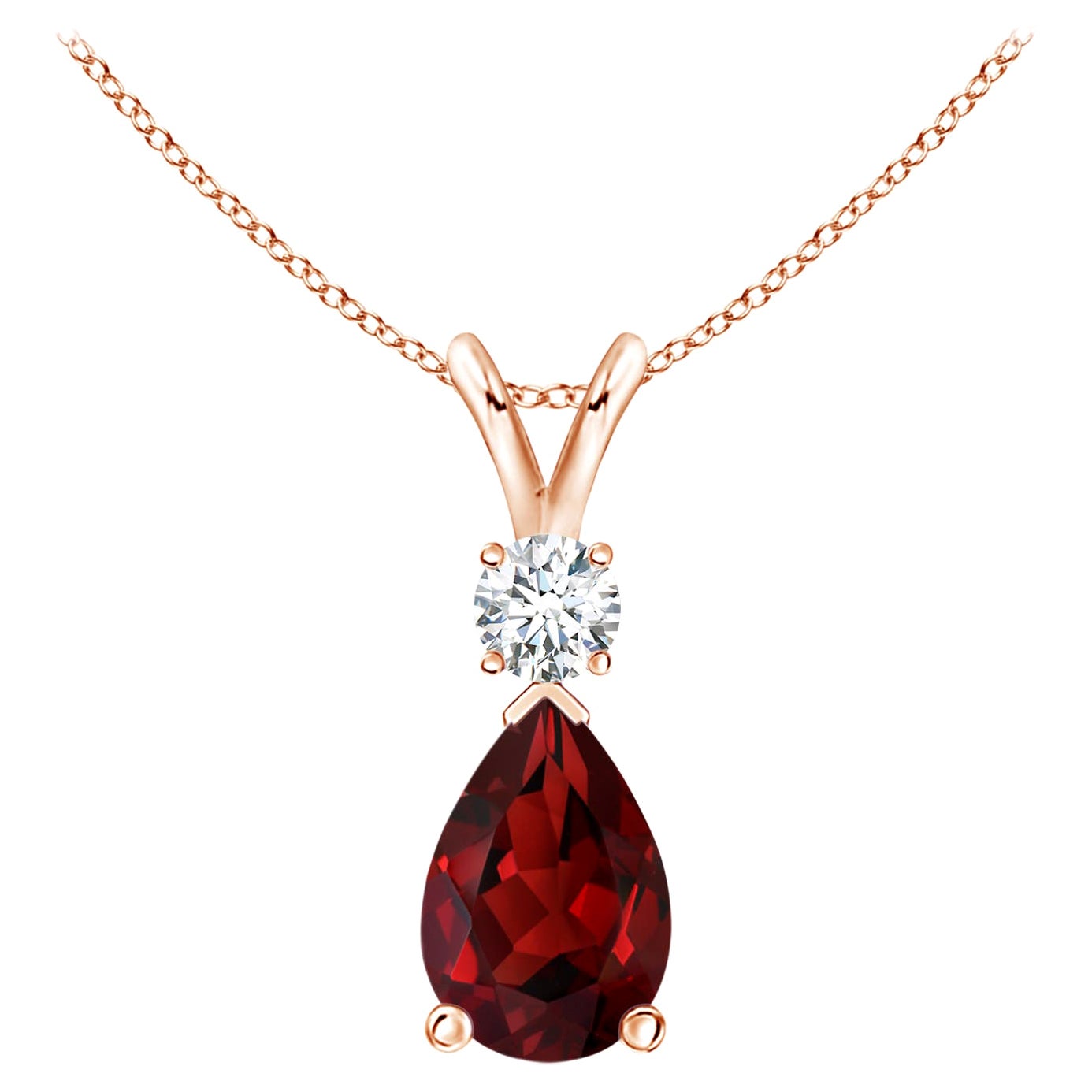 Ciondolo a goccia con granato naturale da 2,1 carati e diamante in oro rosa 14K