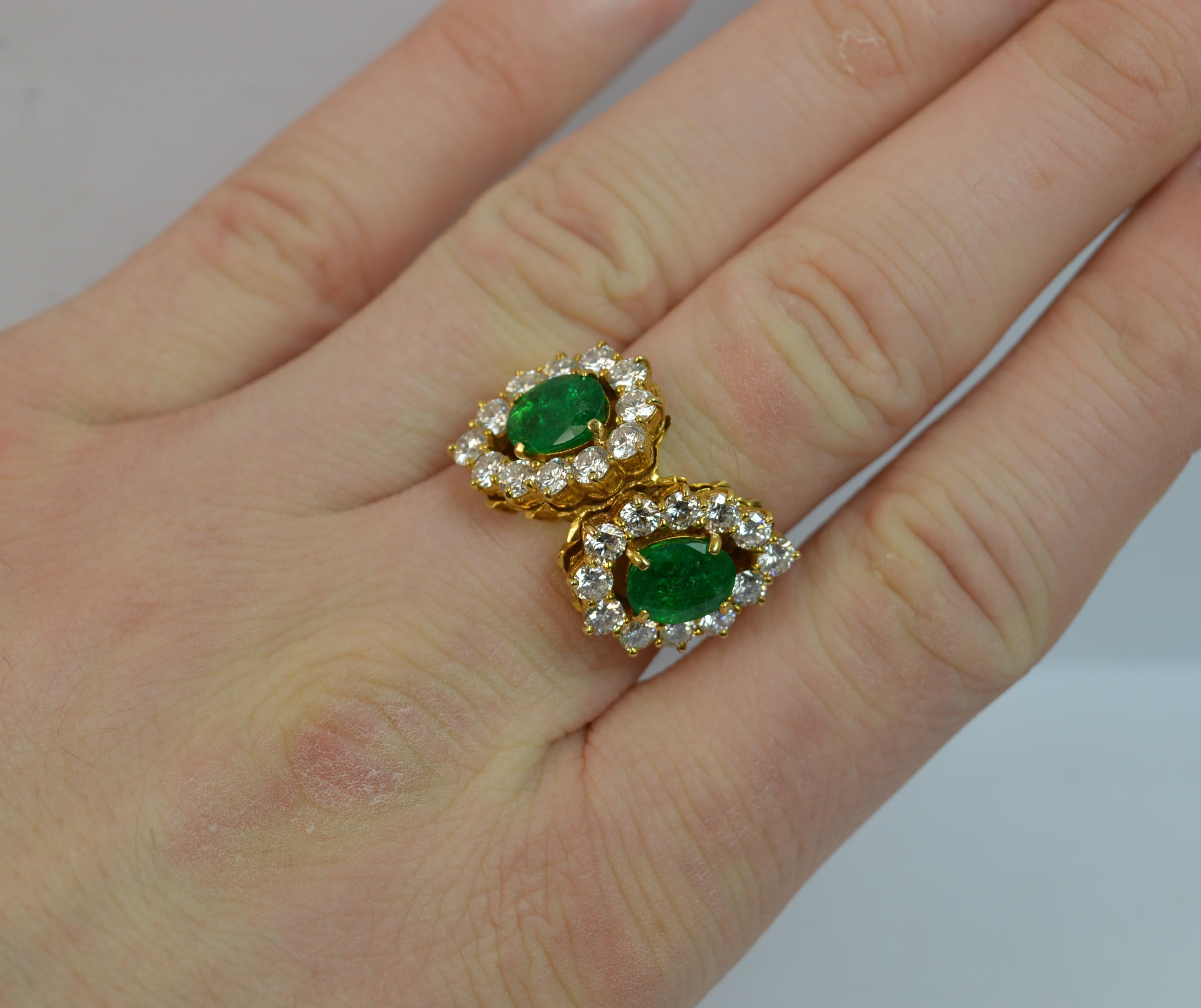 Oval Cut Natural 2.20 Carat Emerald and 2.00 Carat Diamond 18 Carat Gold Cluster Ring