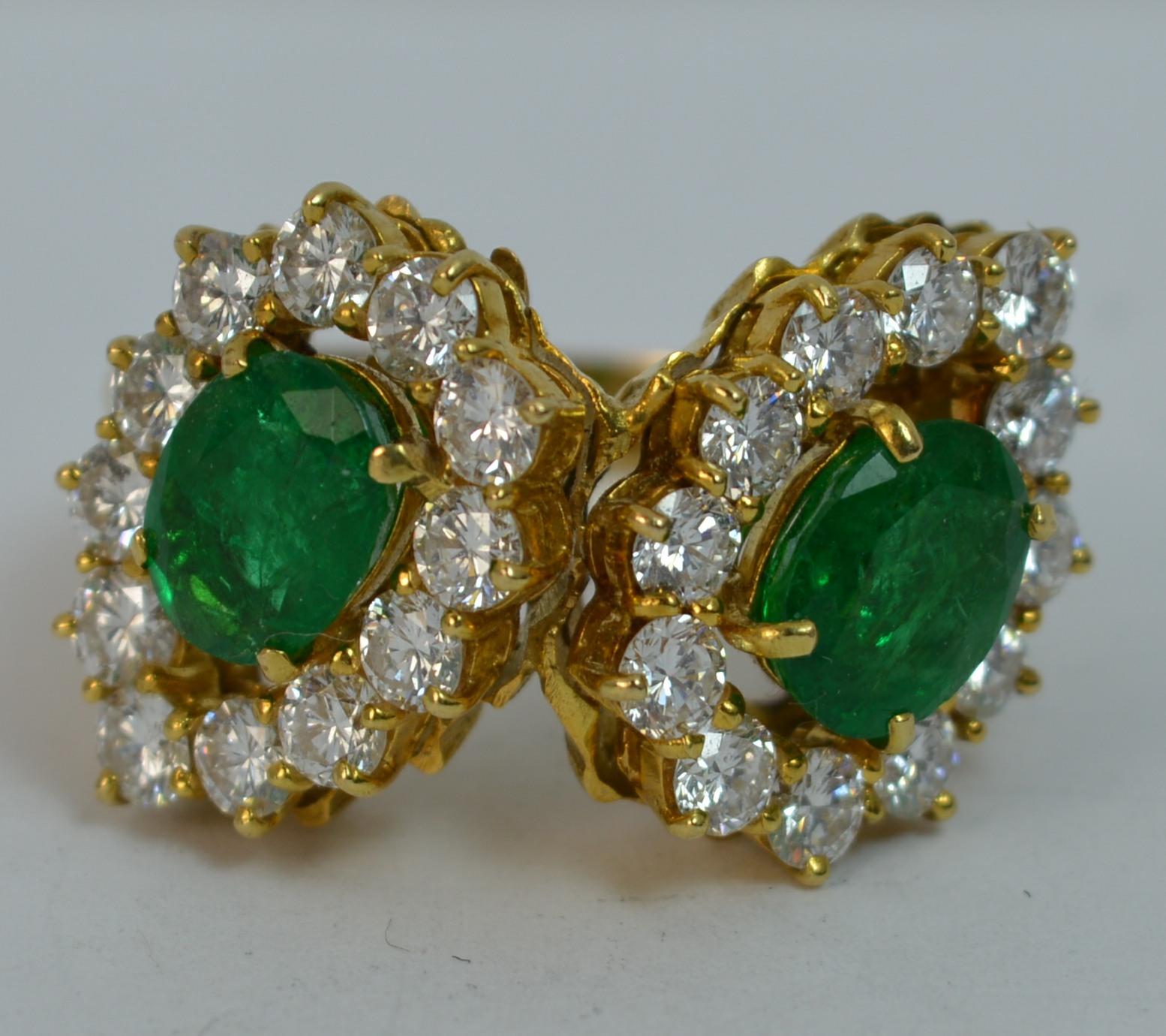 Natural 2.20 Carat Emerald and 2.00 Carat Diamond 18 Carat Gold Cluster Ring In Excellent Condition In St Helens, GB