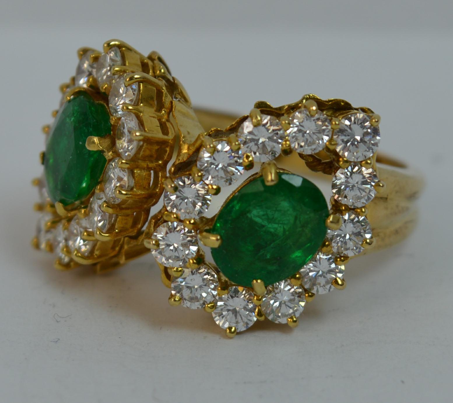 Women's Natural 2.20 Carat Emerald and 2.00 Carat Diamond 18 Carat Gold Cluster Ring