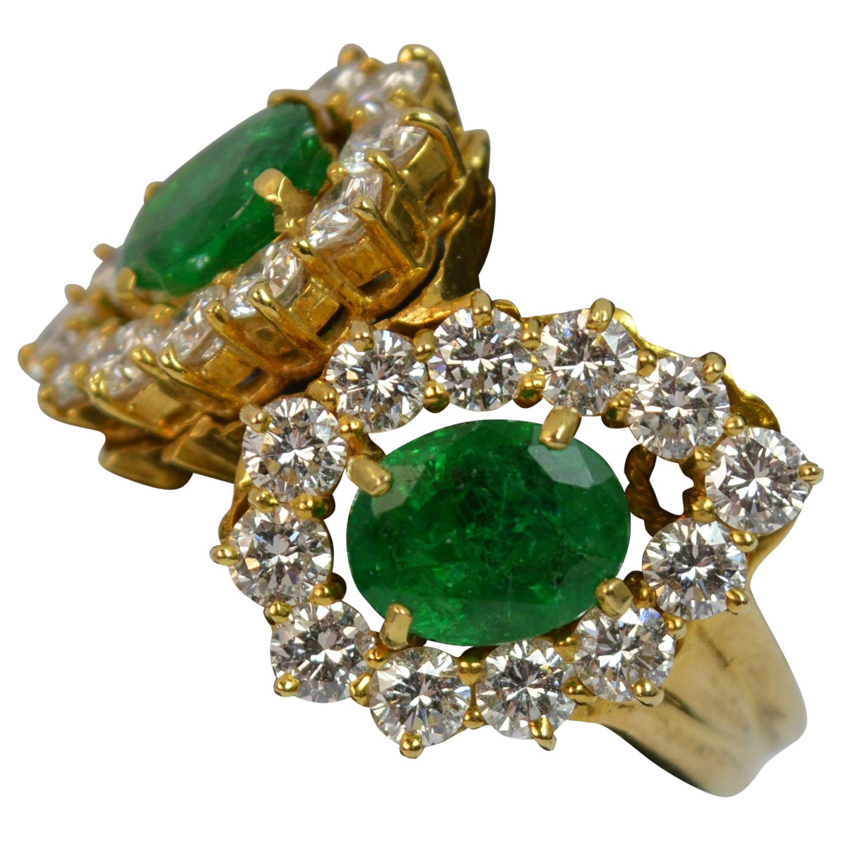 Natural 2.20 Carat Emerald and 2.00 Carat Diamond 18 Carat Gold Cluster Ring