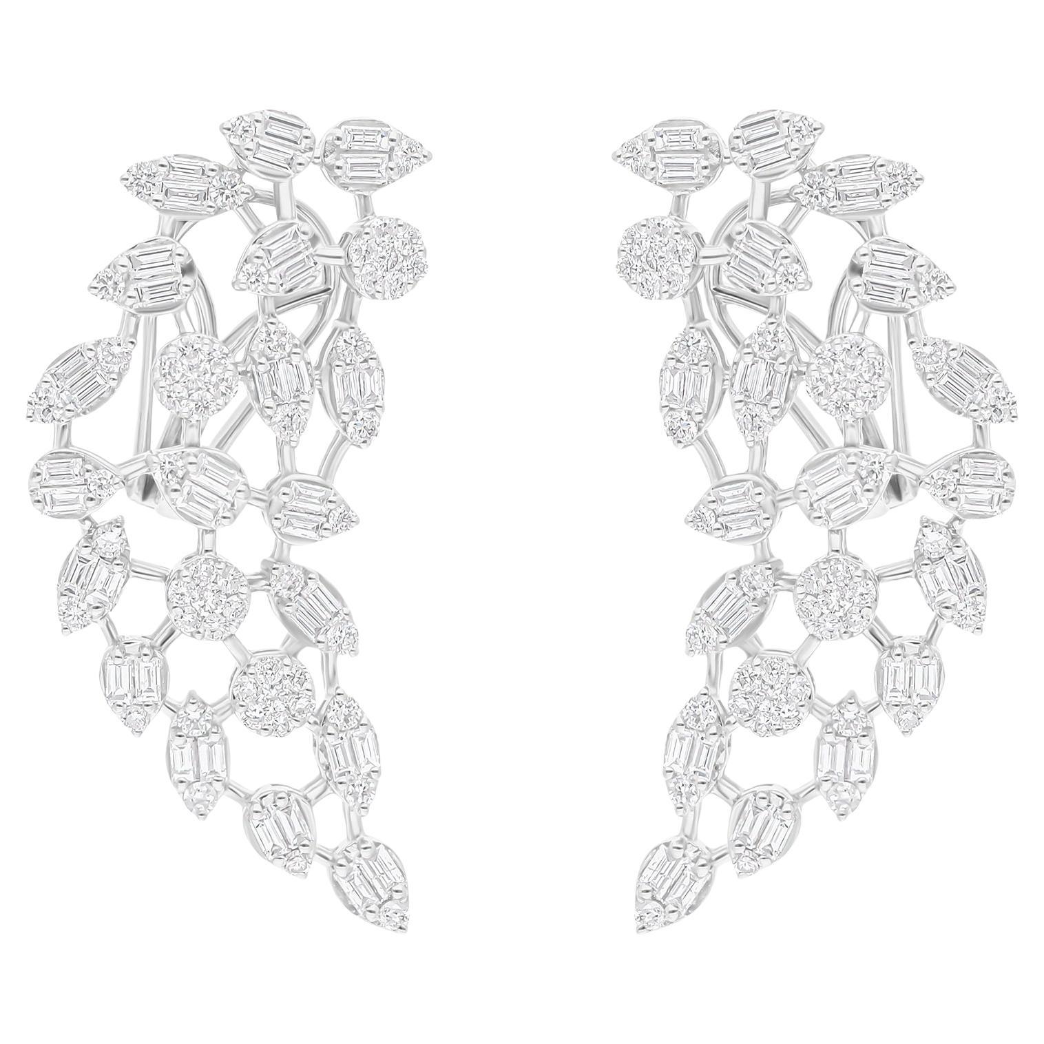 Natural 2.20 Carat SI/H Baguette Diamond Earrings 18 Karat White Gold Jewelry