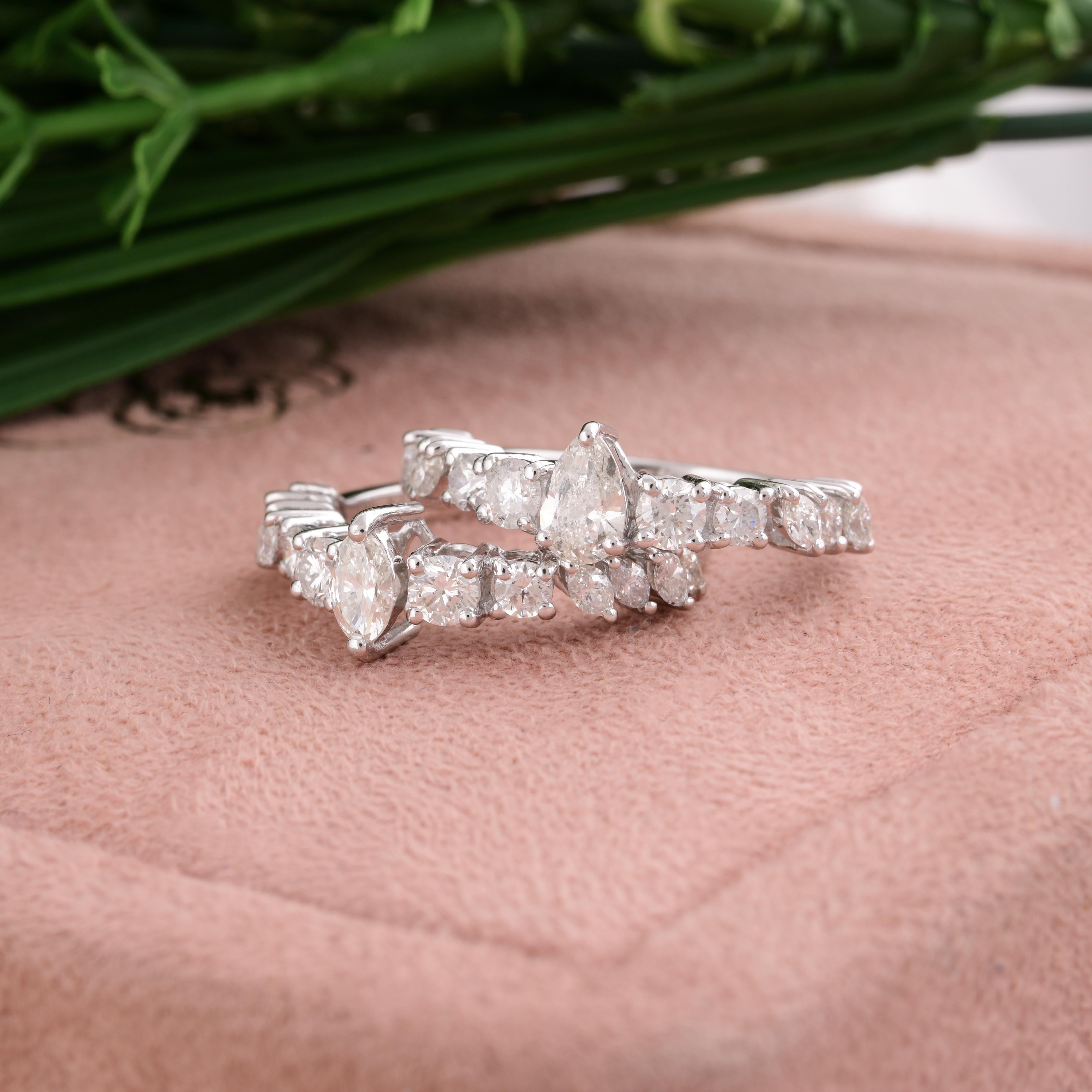 Natürlicher natürlicher 2,20 Karat SI/H Diamant Stapelbarer Ring 18 Karat Weißgold feiner Schmuck (Rundschliff) im Angebot