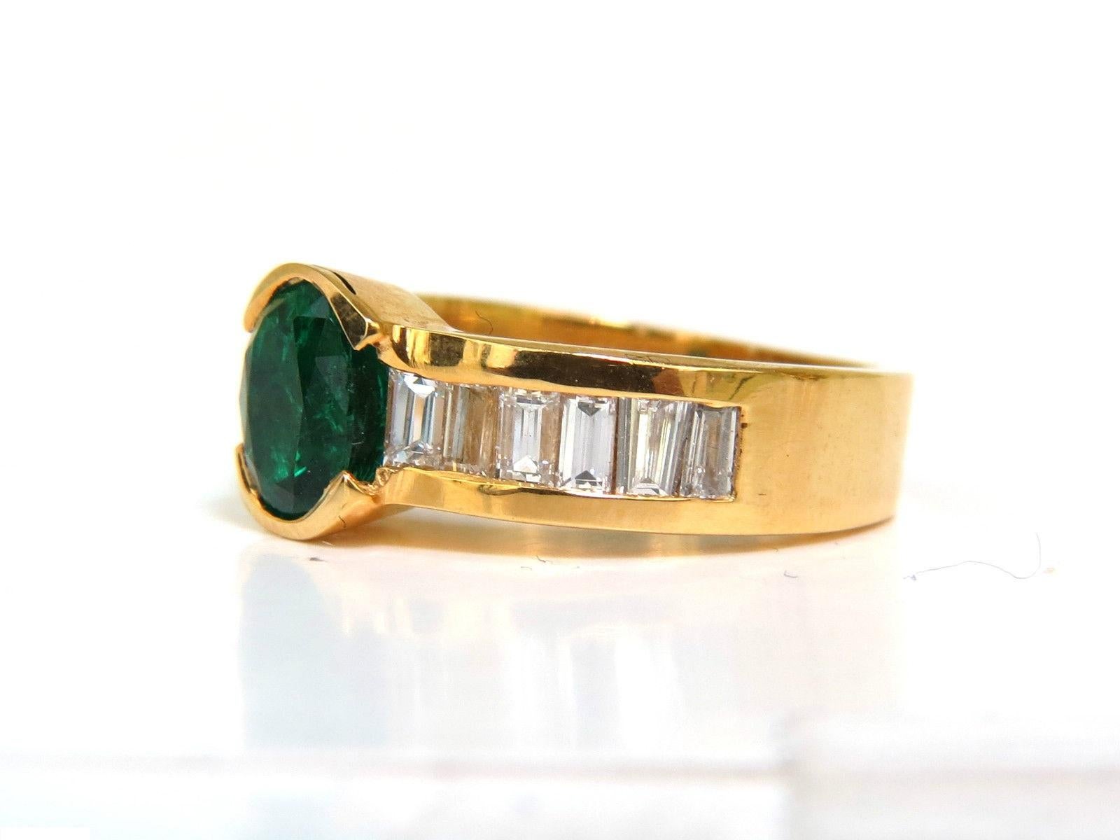 Natural 2.20 Carat Vivid Green Emerald Diamond Ring Baguette VS 4