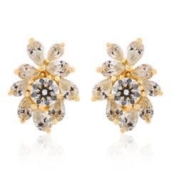 18 Karat Yellow Gold 2.20 Ct Pear & Round SI/H Natural Diamond Stud Earrings