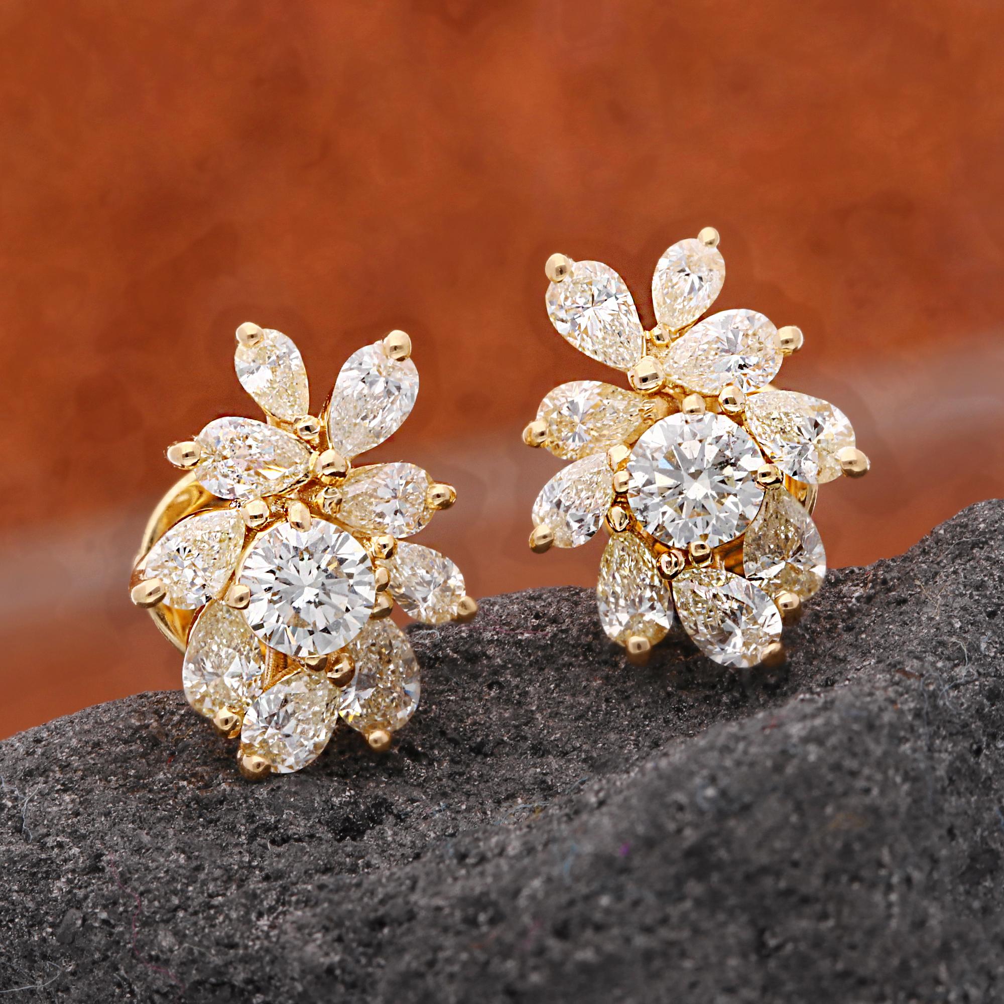 Taglio a goccia Orecchini con diamanti tondi a pera naturali da 2,20 carati SI/H Oro giallo 18 carati in vendita