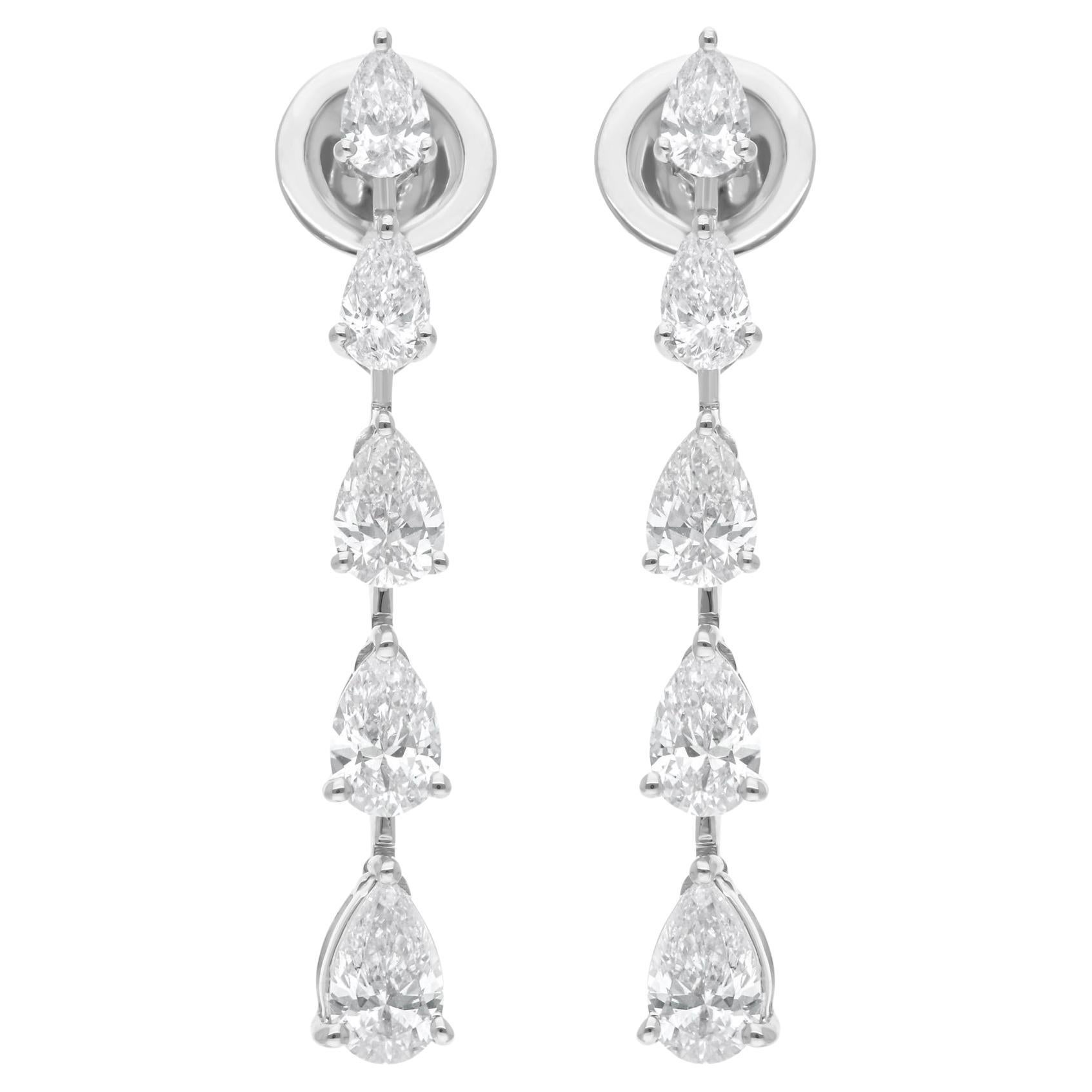 Natural 2.23 Carat Pear Diamond Dangle Earrings 14 Karat White Gold Fine Jewelry