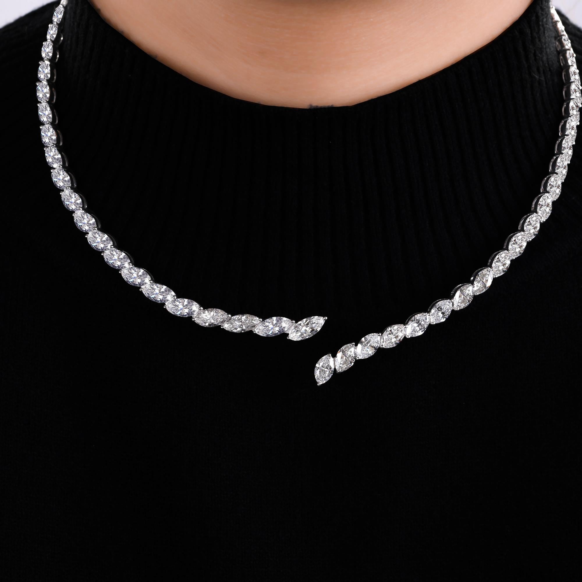 Marquise Cut 22.43 Ct. H SI Marquise Brilliant Cut Diamond White Gold Open Choker Necklace For Sale