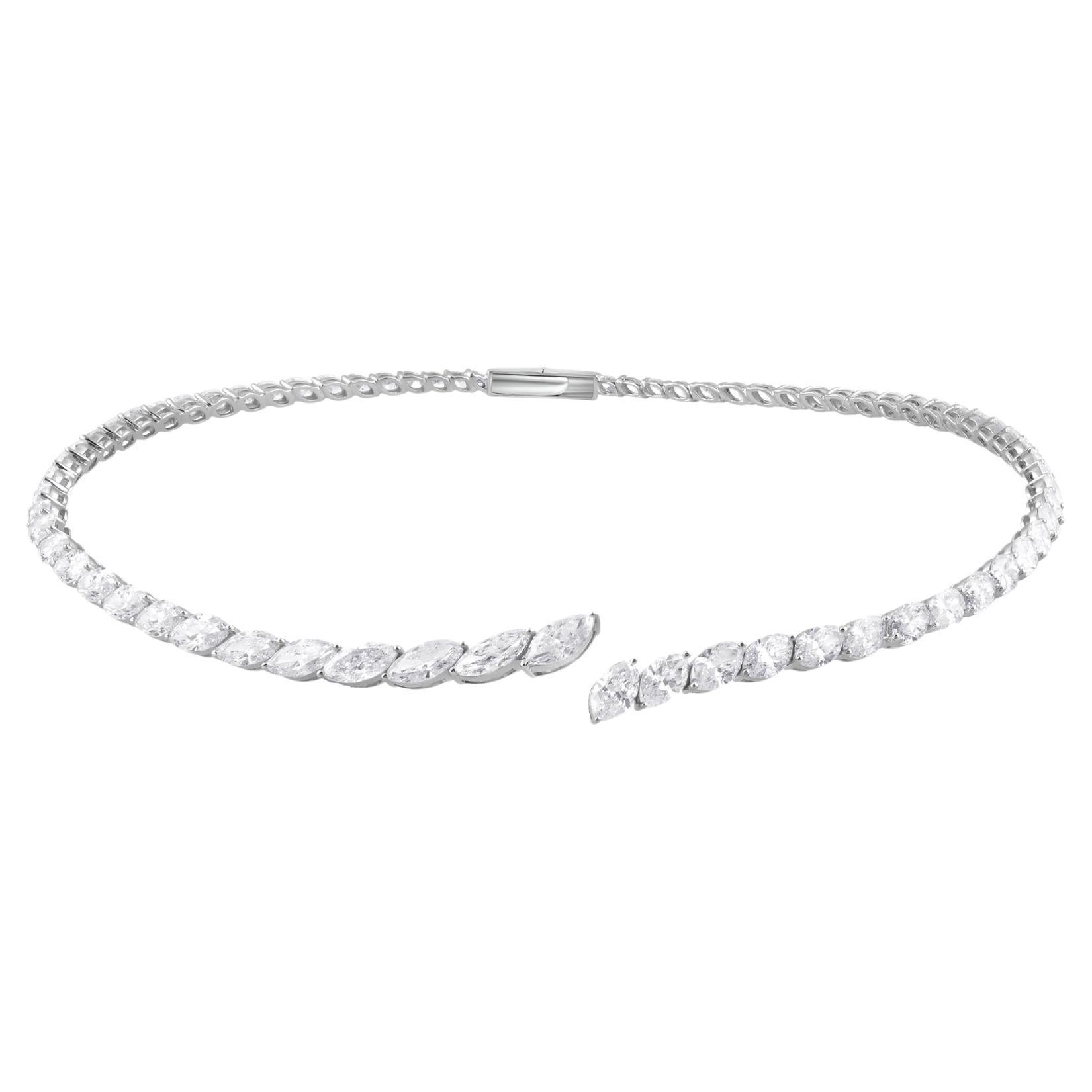 22.43 Ct. H SI Marquise Brilliant Cut Diamond White Gold Open Choker Necklace For Sale