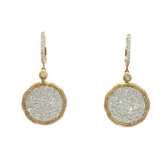 Natural 2.25 Carat Diamond Pave 14-Karat Textured Disc Earrings In Stock