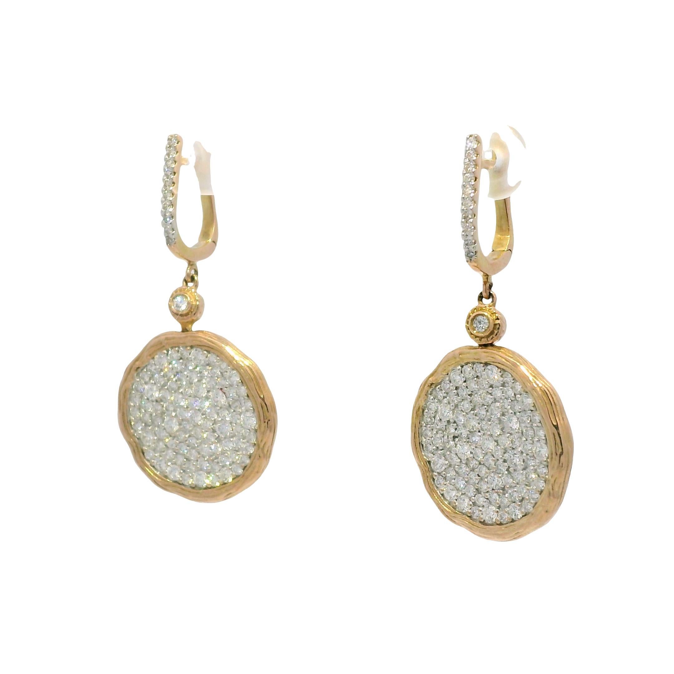 Donna Orecchini a disco strutturati con diamanti naturali da 2,25 carati Pave 14 carati In magazzino in vendita