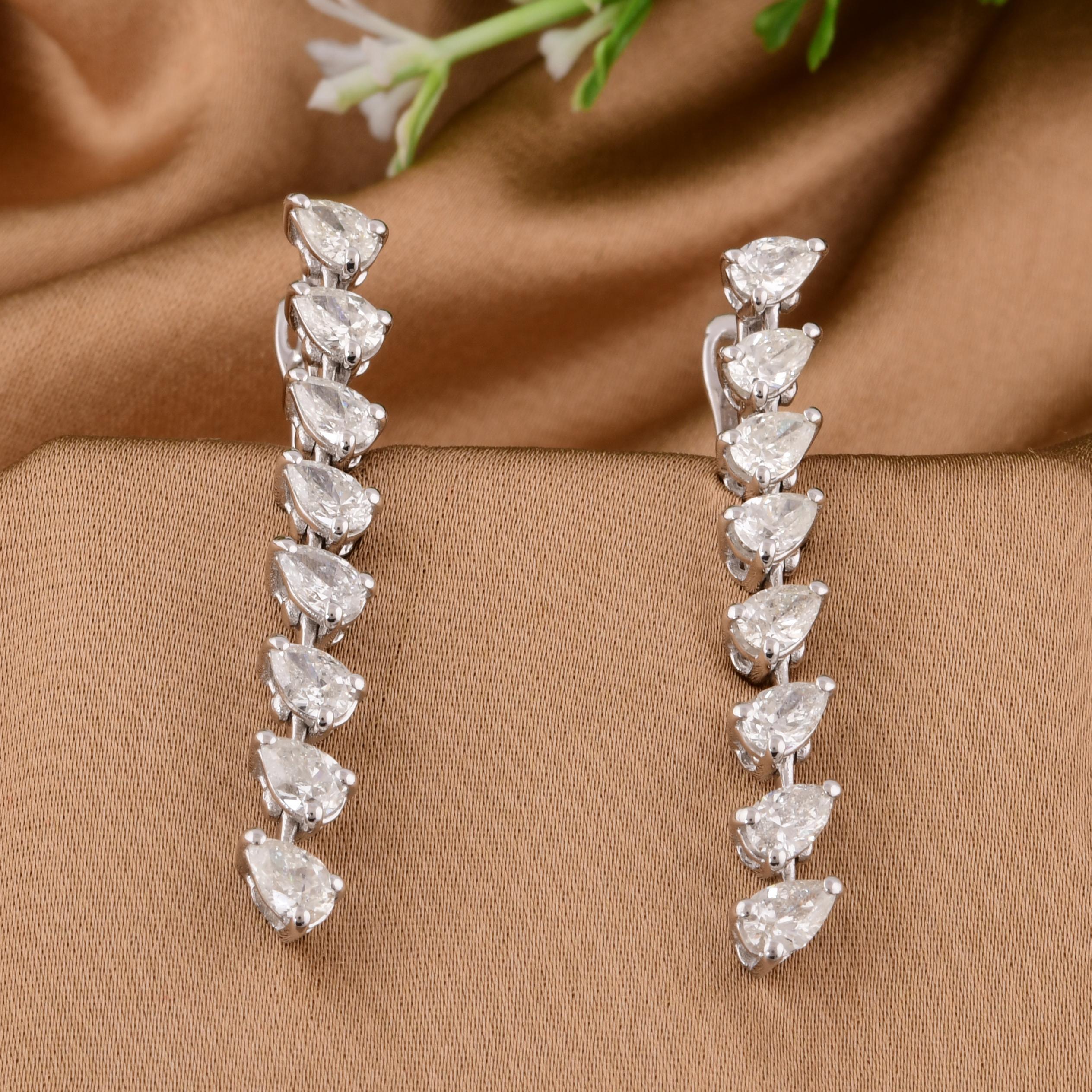 Women's Natural 2.25 Carat Pear Diamond Dangle Earrings 14 Karat White Gold Fine Jewelry For Sale