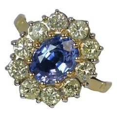 Natural 2.25 Carat Sapphire and 1.00 Carat Diamond 18 Carat Gold Cluster Ring