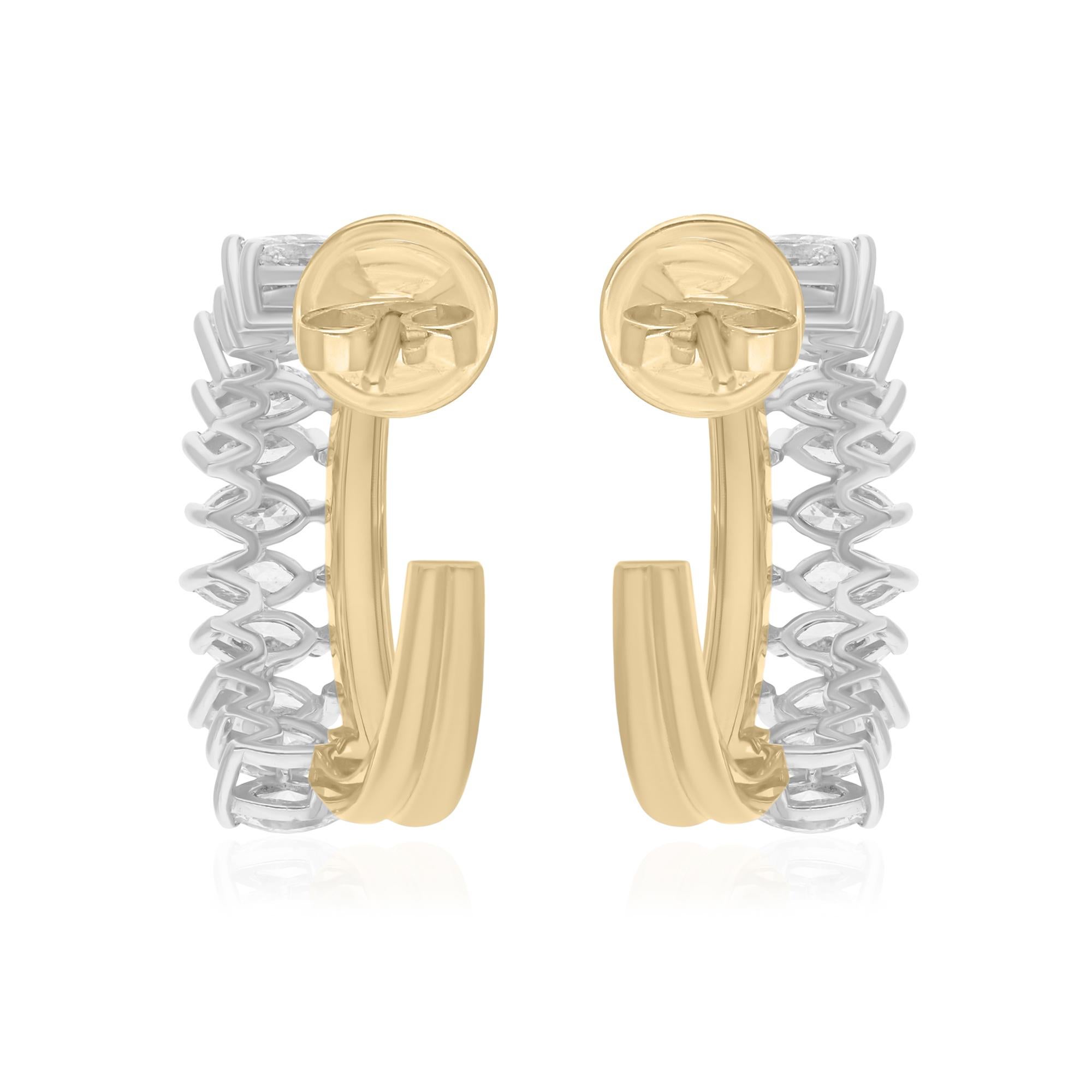 Taille Marquise Boucles d'oreilles en or blanc et jaune 14 carats avec diamants marquises naturels de 2,25 carats SI/H en vente