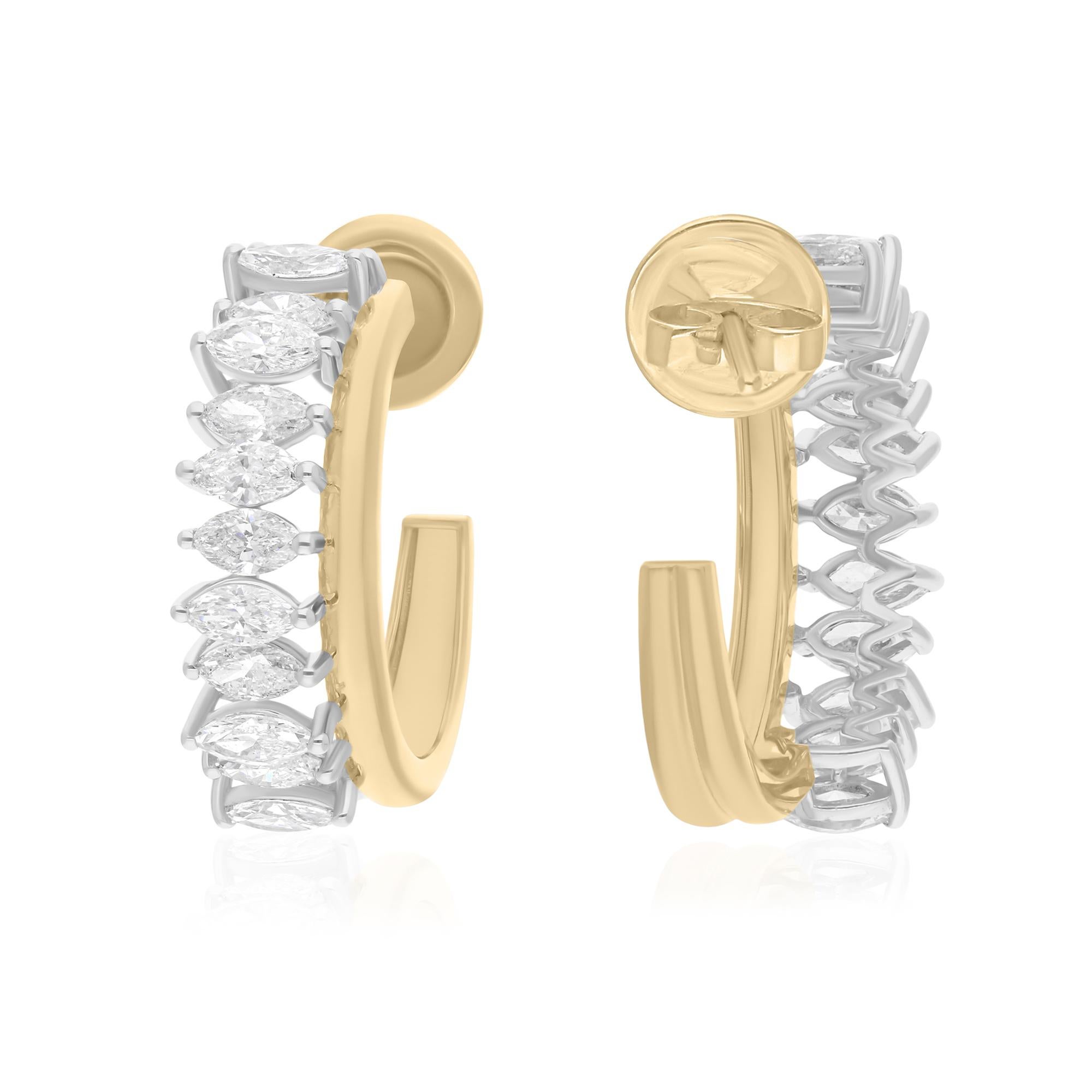 Boucles d'oreilles en or blanc et jaune 14 carats avec diamants marquises naturels de 2,25 carats SI/H Neuf - En vente à Diera, Dubai