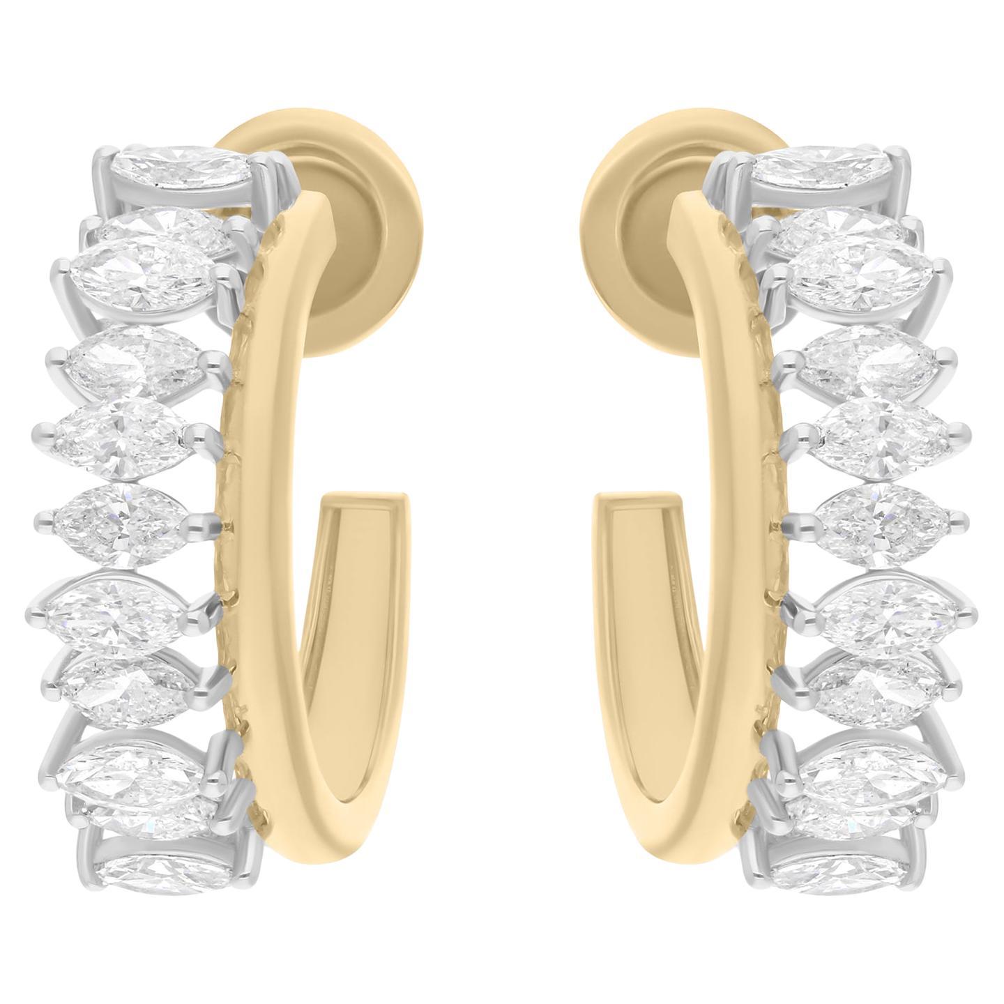 Natural 2.25 Carat SI/H Marquise Diamond Earrings 14 Karat White Yellow Gold