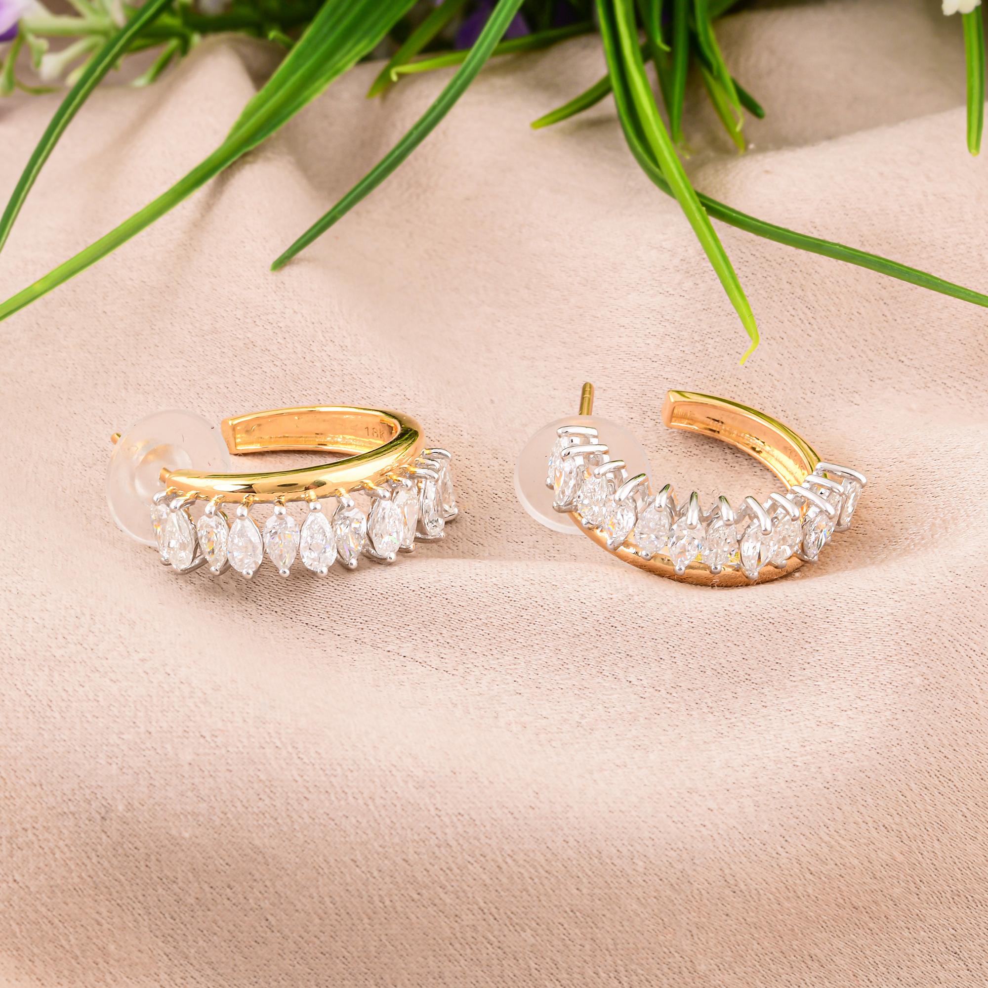 Modern Natural 2.25 Carat SI/H Marquise Diamond Earrings 18 Karat White Yellow Gold For Sale