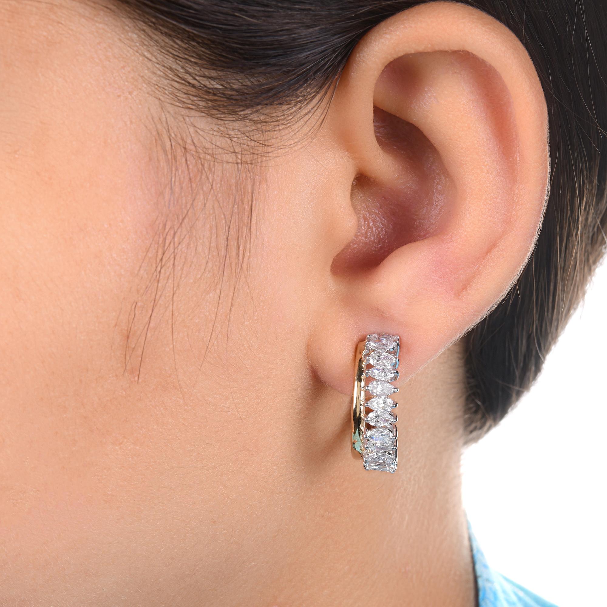 Marquise Cut Natural 2.25 Carat SI/H Marquise Diamond Earrings 18 Karat White Yellow Gold For Sale