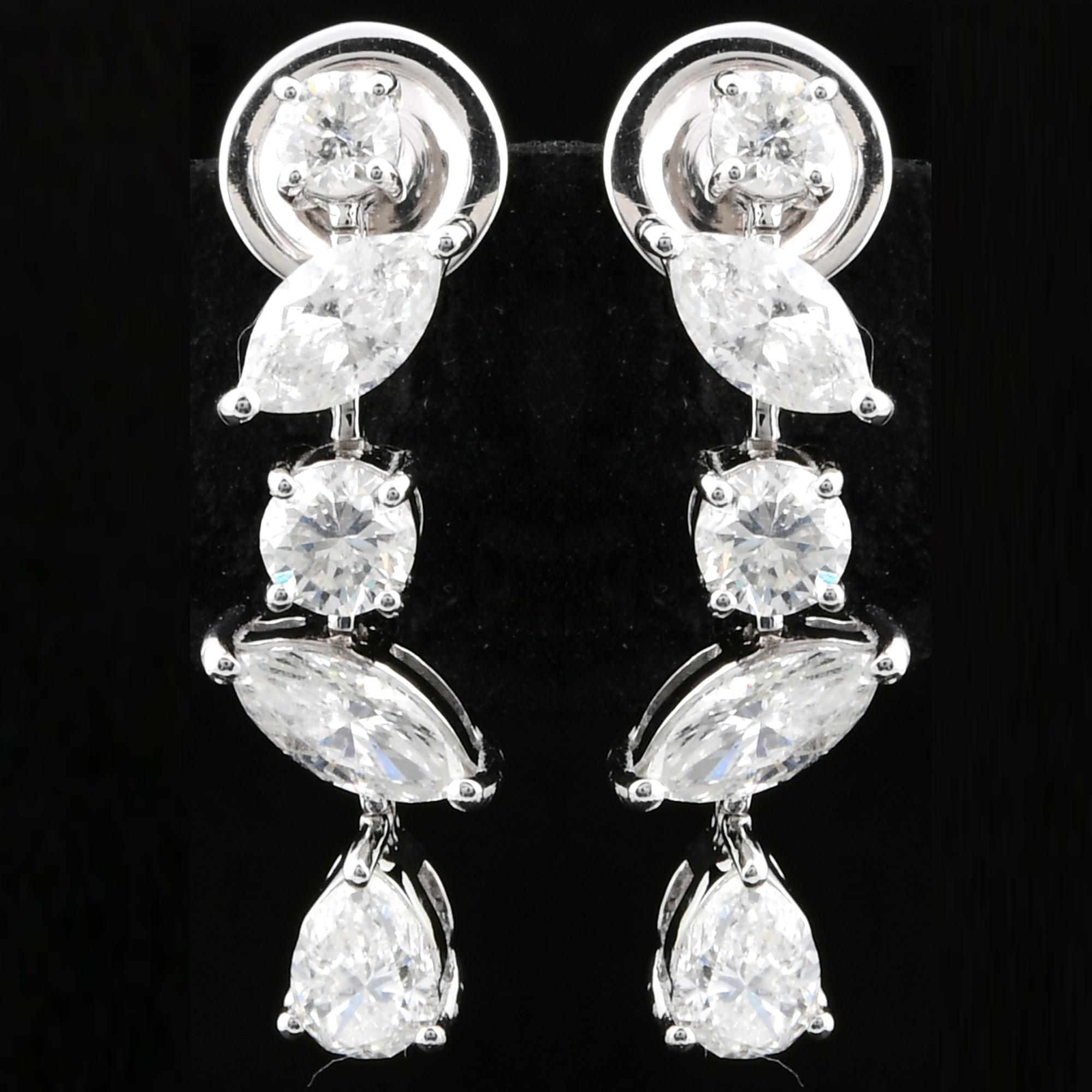 Marquise Cut Natural 2.25 Carat SI/HI Multi Shape Diamond Dangle Earrings 14 Karat White Gold For Sale