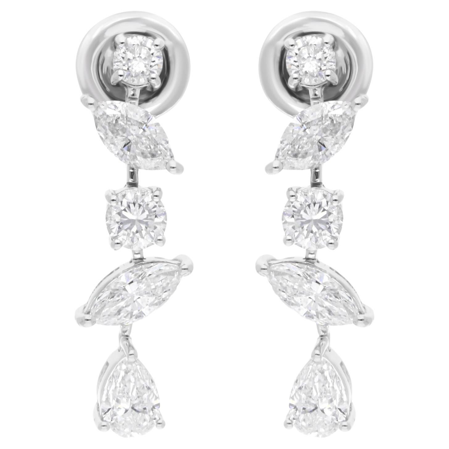 Natural 2.25 Carat SI/HI Multi Shape Diamond Dangle Earrings 14 Karat White Gold For Sale