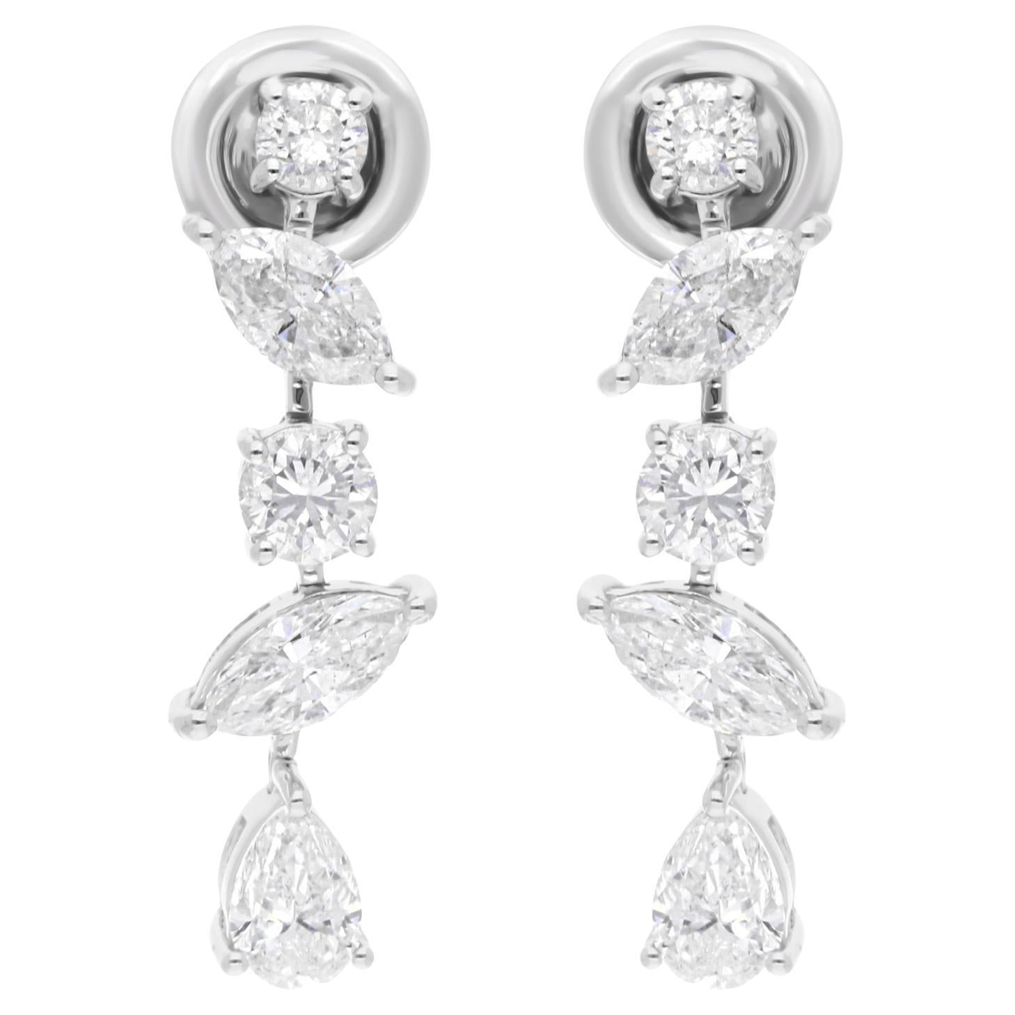 Natürliche 2,25 Karat SI/HI Multiform-Diamant-Baumelohrringe 14 Karat Weißgold