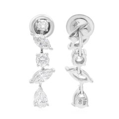 Natural 2.25 Carat SI/HI Multi Shape Diamond Dangle Earrings 18 Karat White Gold