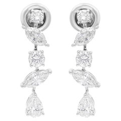 Natural 2.25 Carat SI/HI Multi Shape Diamond Dangle Earrings 18 Karat White Gold