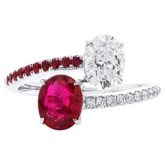 Natural 2.25 Ct. TW Oval-Cut Burmese Ruby & Diamond Ring, 18K White Gold