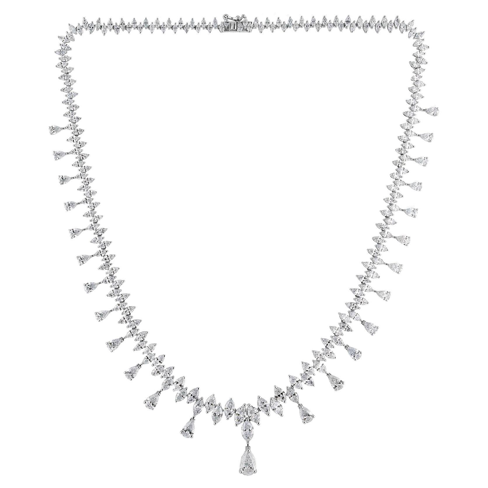 Natural 22.56 Carat SI Clarity HI Color Diamond Necklace 18 Karat White Gold For Sale