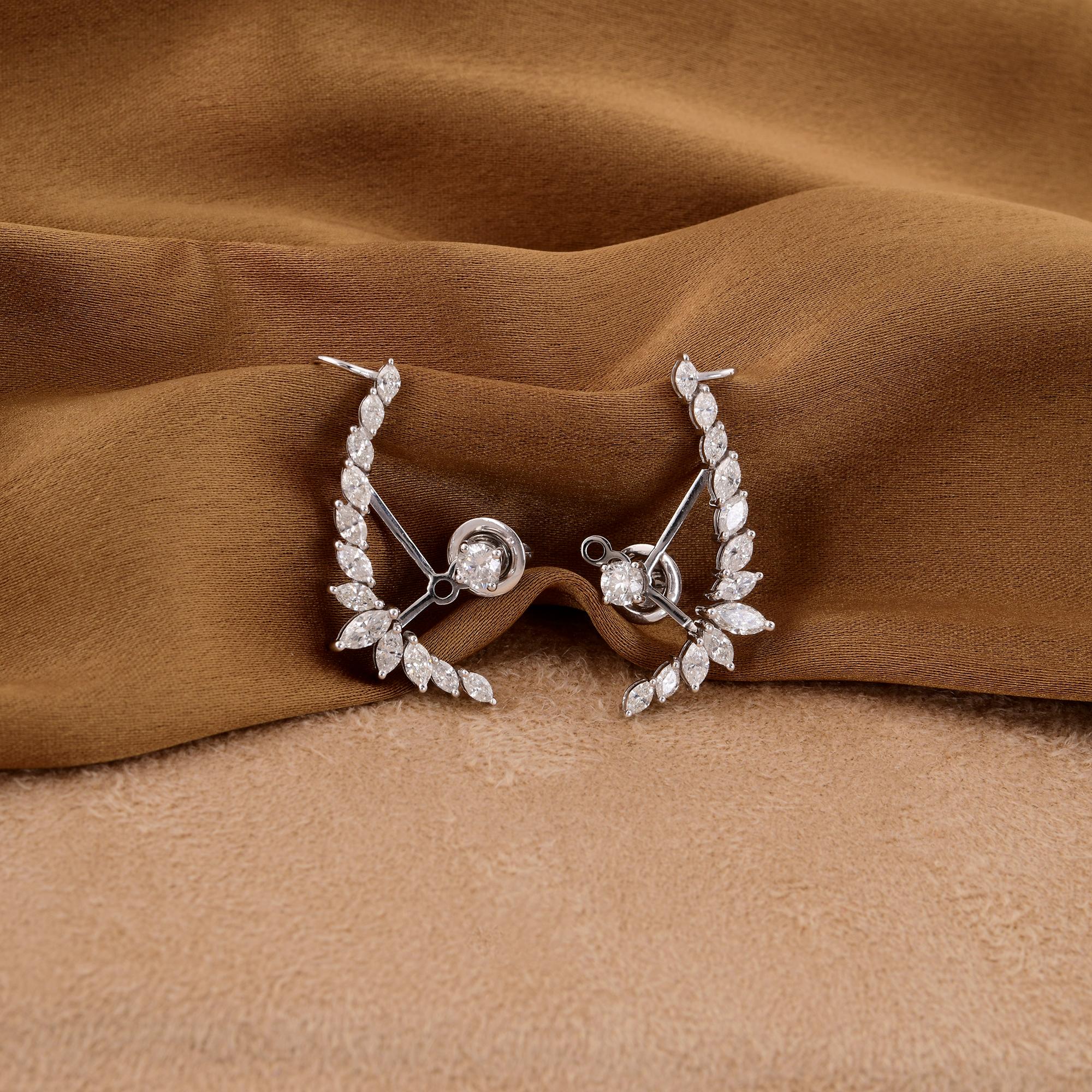 Modern Natural 2.26 Carat Marquise & Round Diamond Jacket Earrings 18 Karat White Gold For Sale