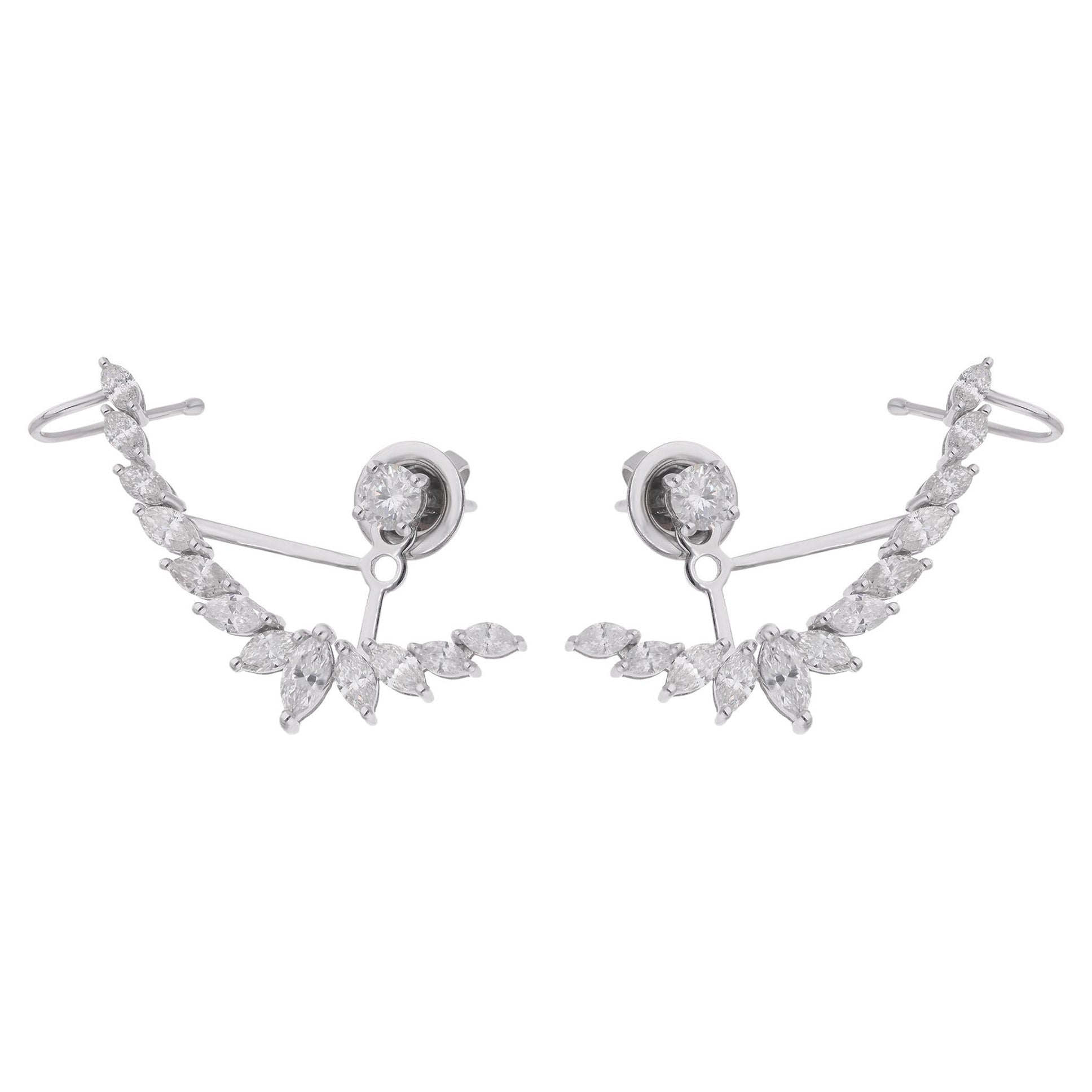 Marquise Cut Natural 2.26 Carat Marquise & Round Diamond Jacket Earrings 18 Karat White Gold For Sale