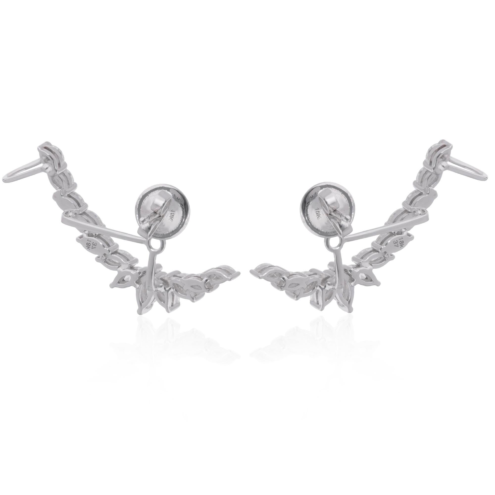 Women's Natural 2.26 Carat Marquise & Round Diamond Jacket Earrings 18 Karat White Gold For Sale