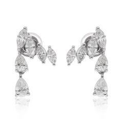 Natural 2.26 Carat Pear 
Marquise Diamond Earrings 14 Karat White Gold Jewelry